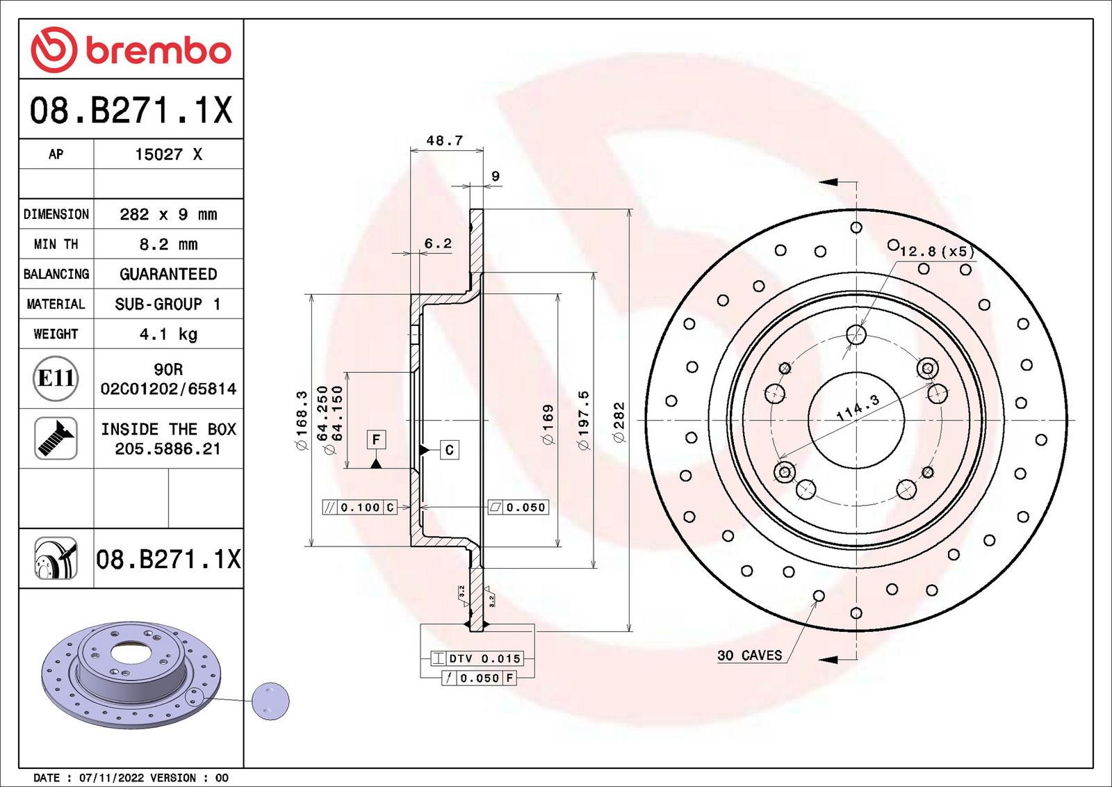 BREMBO 08.B271.1X - Bremsscheibe