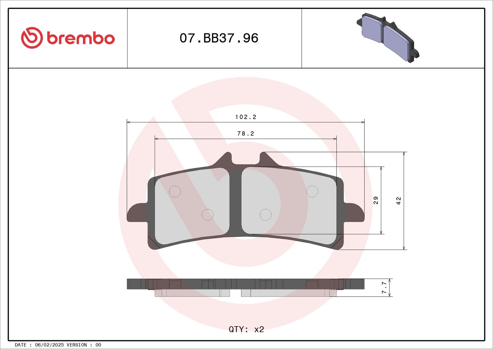 BREMBO 07BB3796 - Bremsbelagsatz, Scheibenbremse