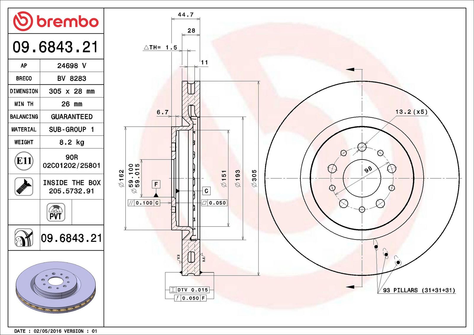 BREMBO 09.6843.21 - Bremsscheibe