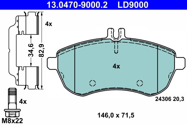 ATE 13.0470-9000.2 - Bremsbelagsatz, Scheibenbremse