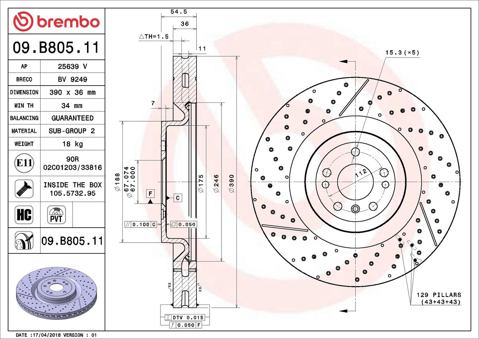 BREMBO 09.B805.11 - Bremsscheibe