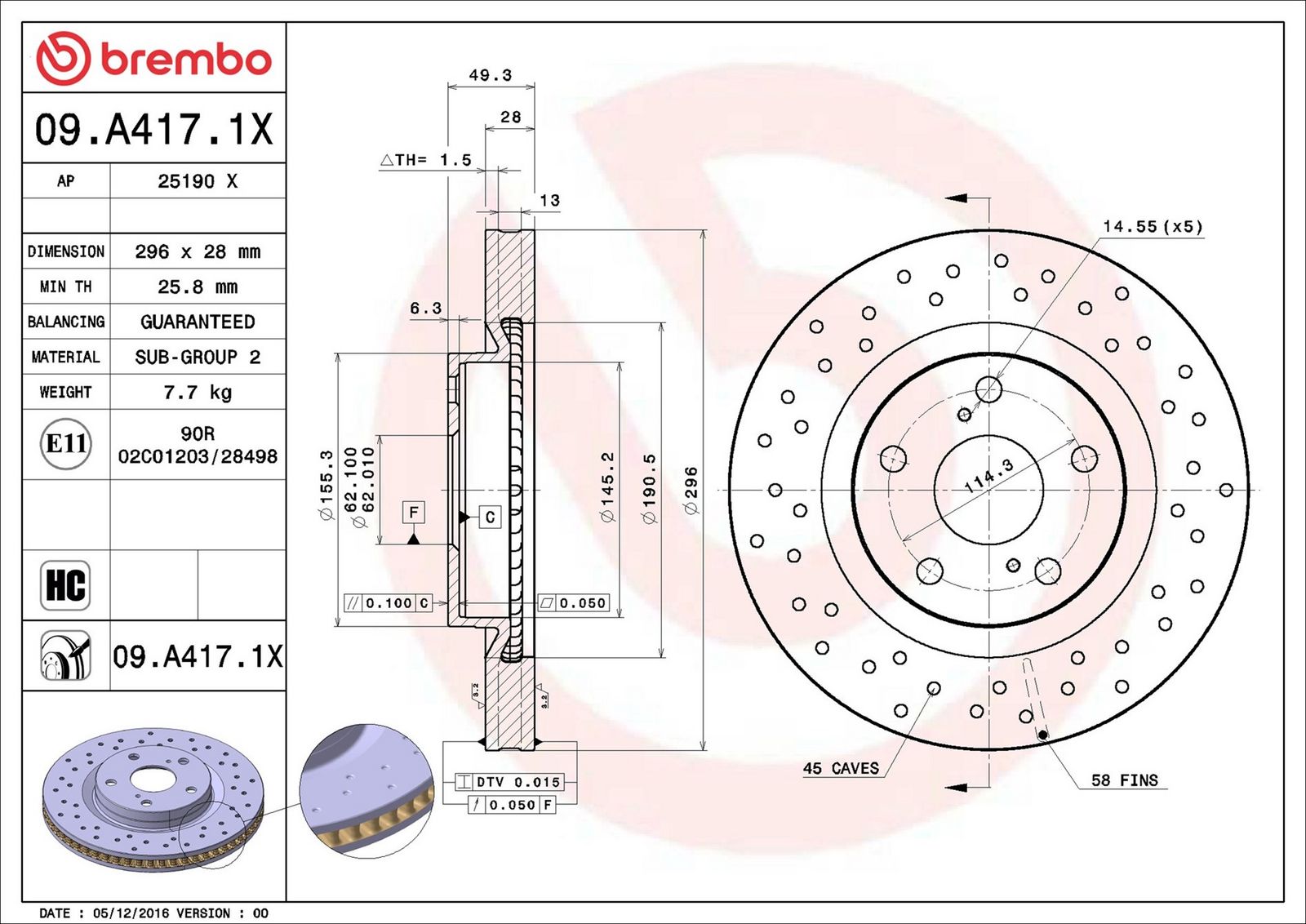 BREMBO 09.A417.1X - Bremsscheibe