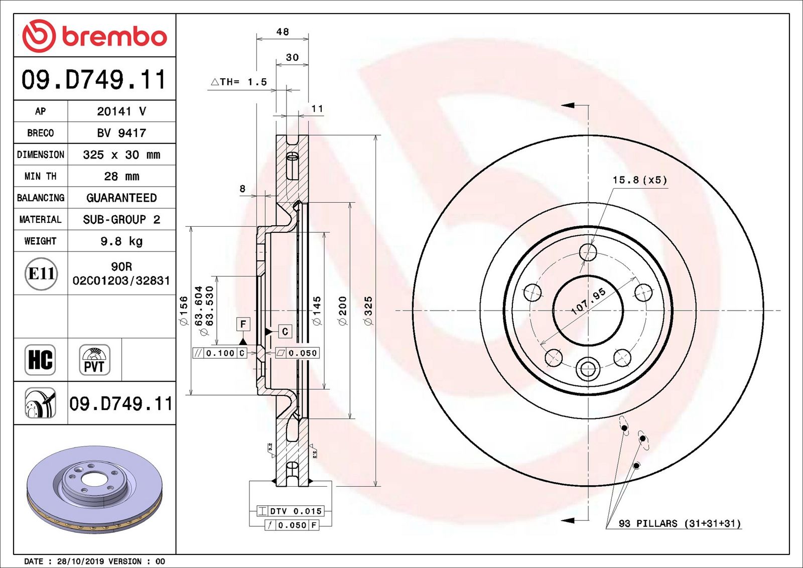 BREMBO 09.D749.11 - Bremsscheibe