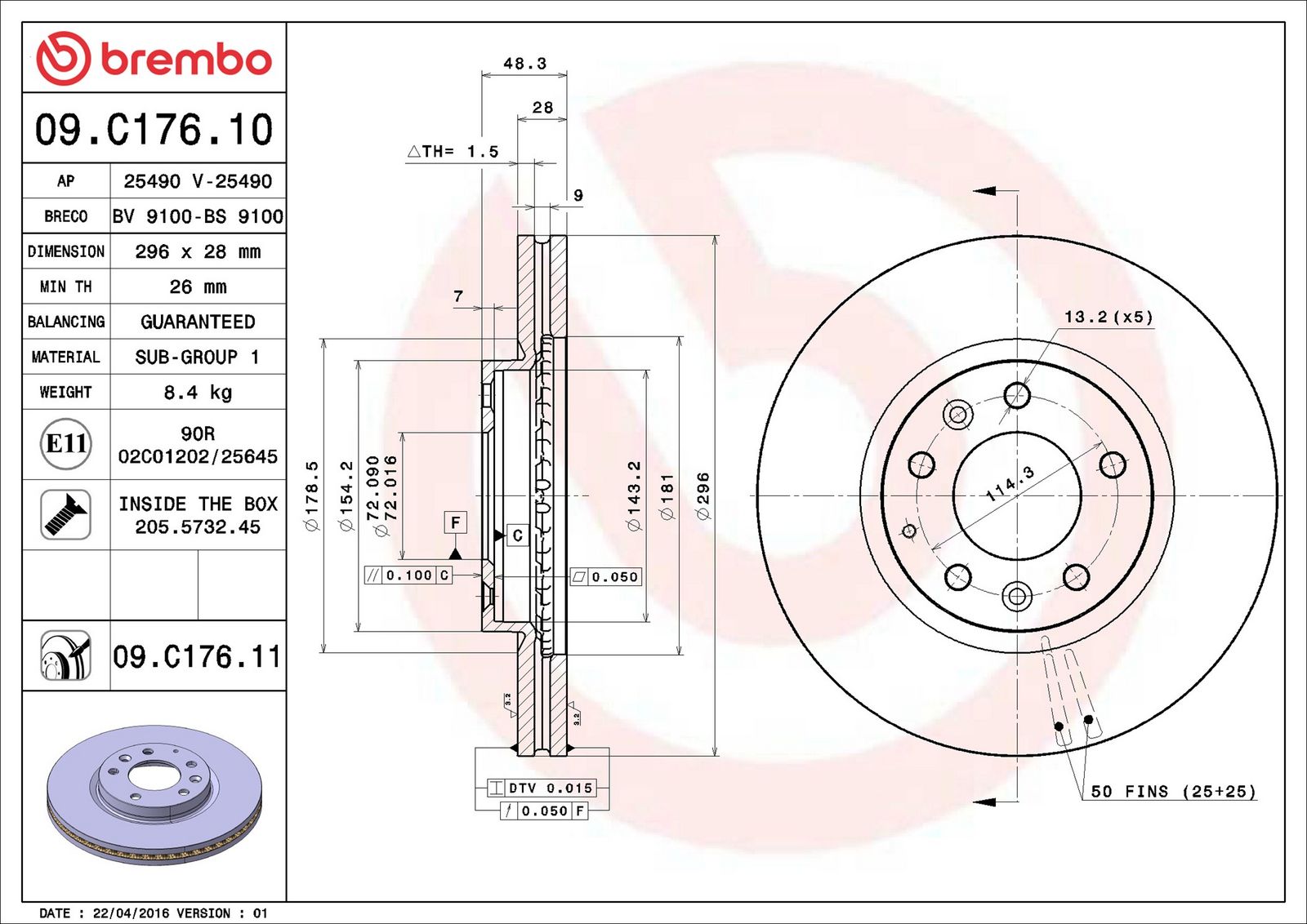 BREMBO 09.C176.11 - Bremsscheibe