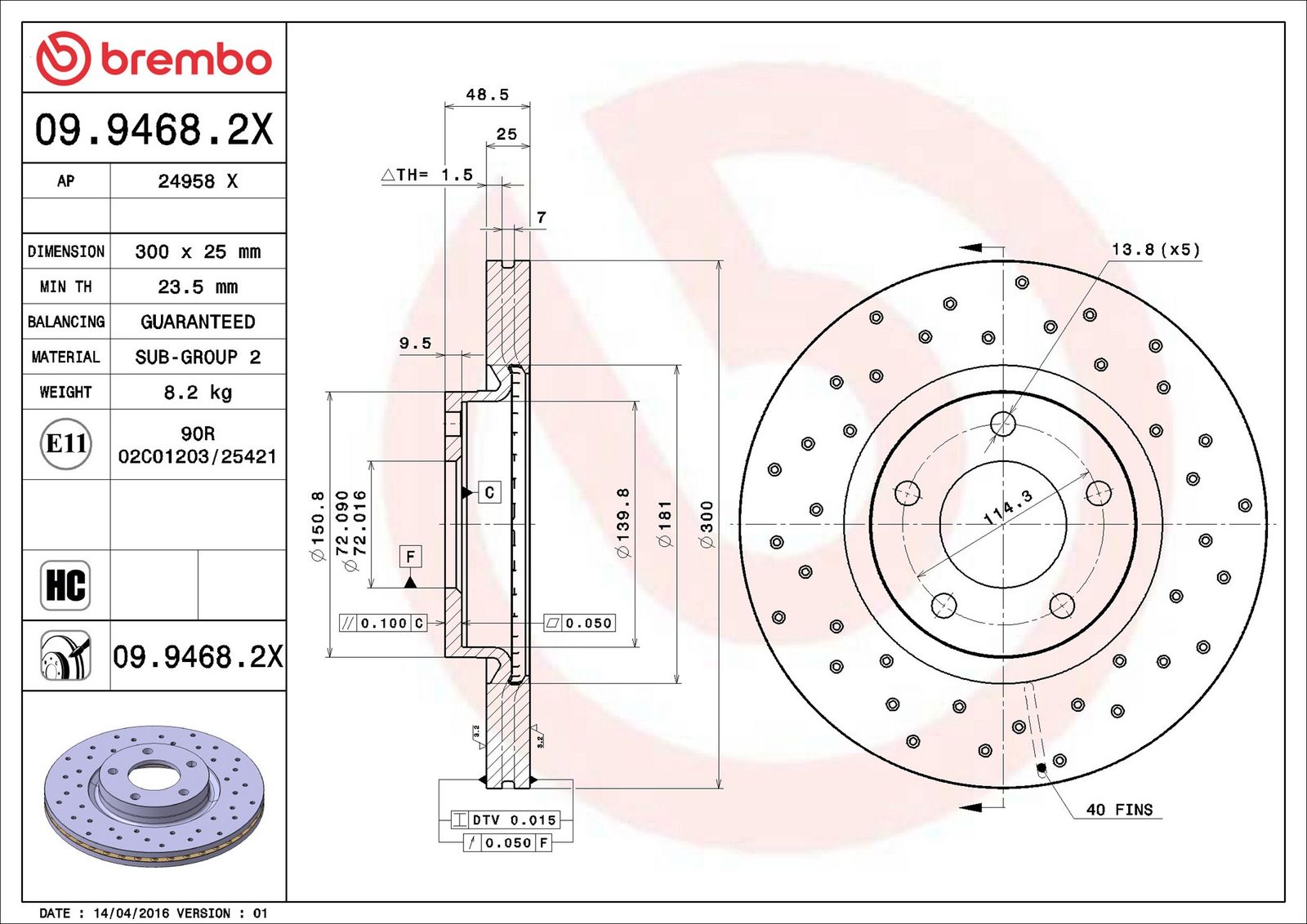 BREMBO 09.9468.2X - Bremsscheibe