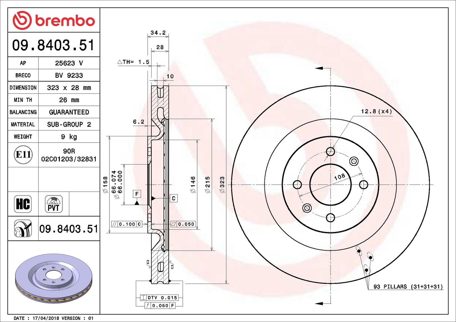 BREMBO 09.8403.51 - Bremsscheibe
