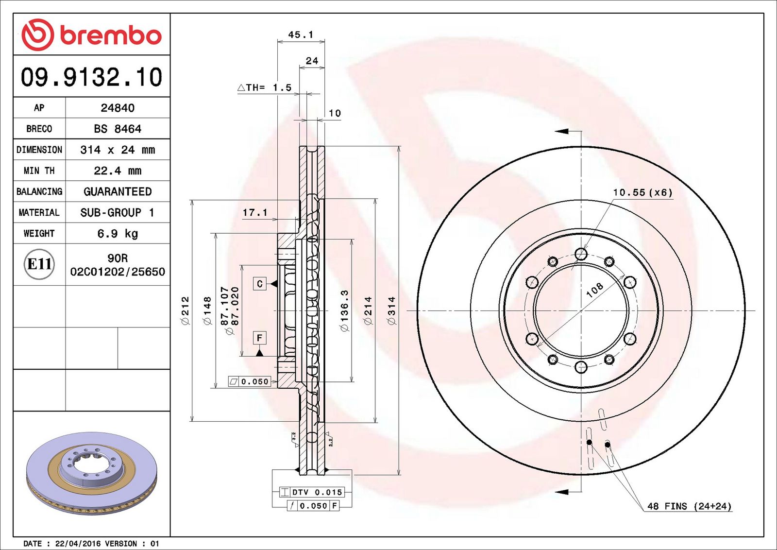 BREMBO 09.9132.10 - Bremsscheibe