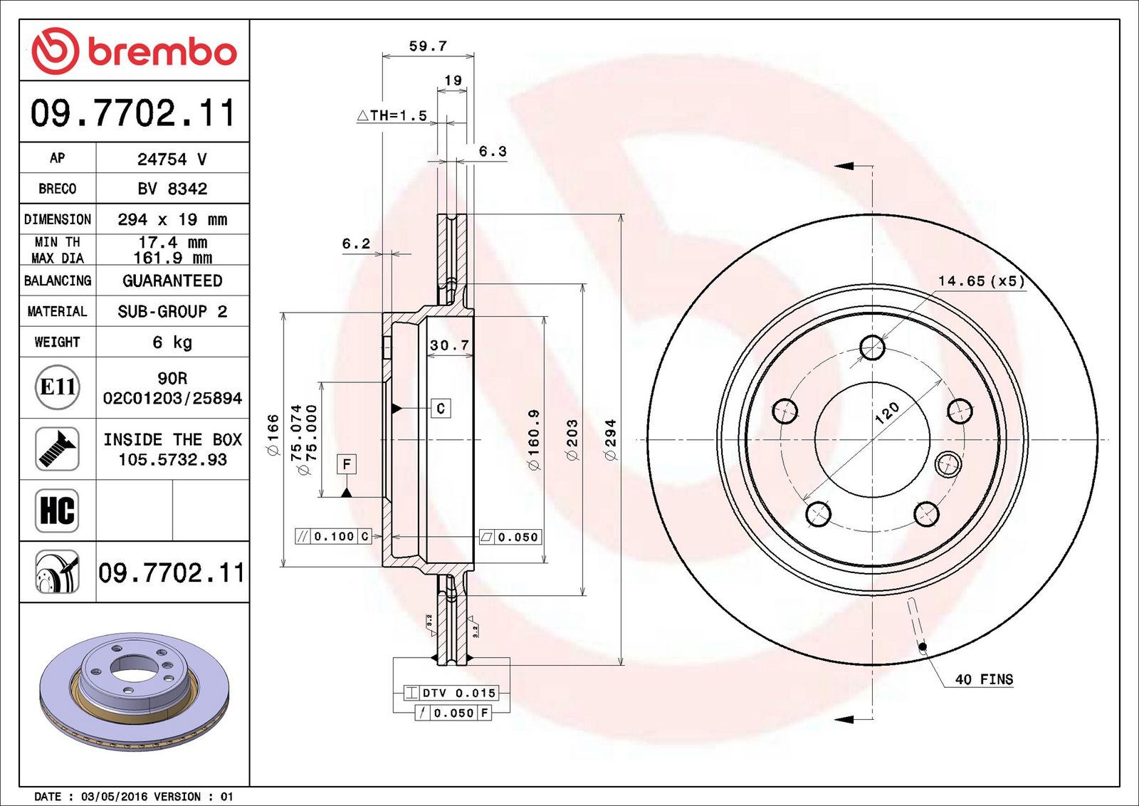 BREMBO 09.7702.11 - Bremsscheibe