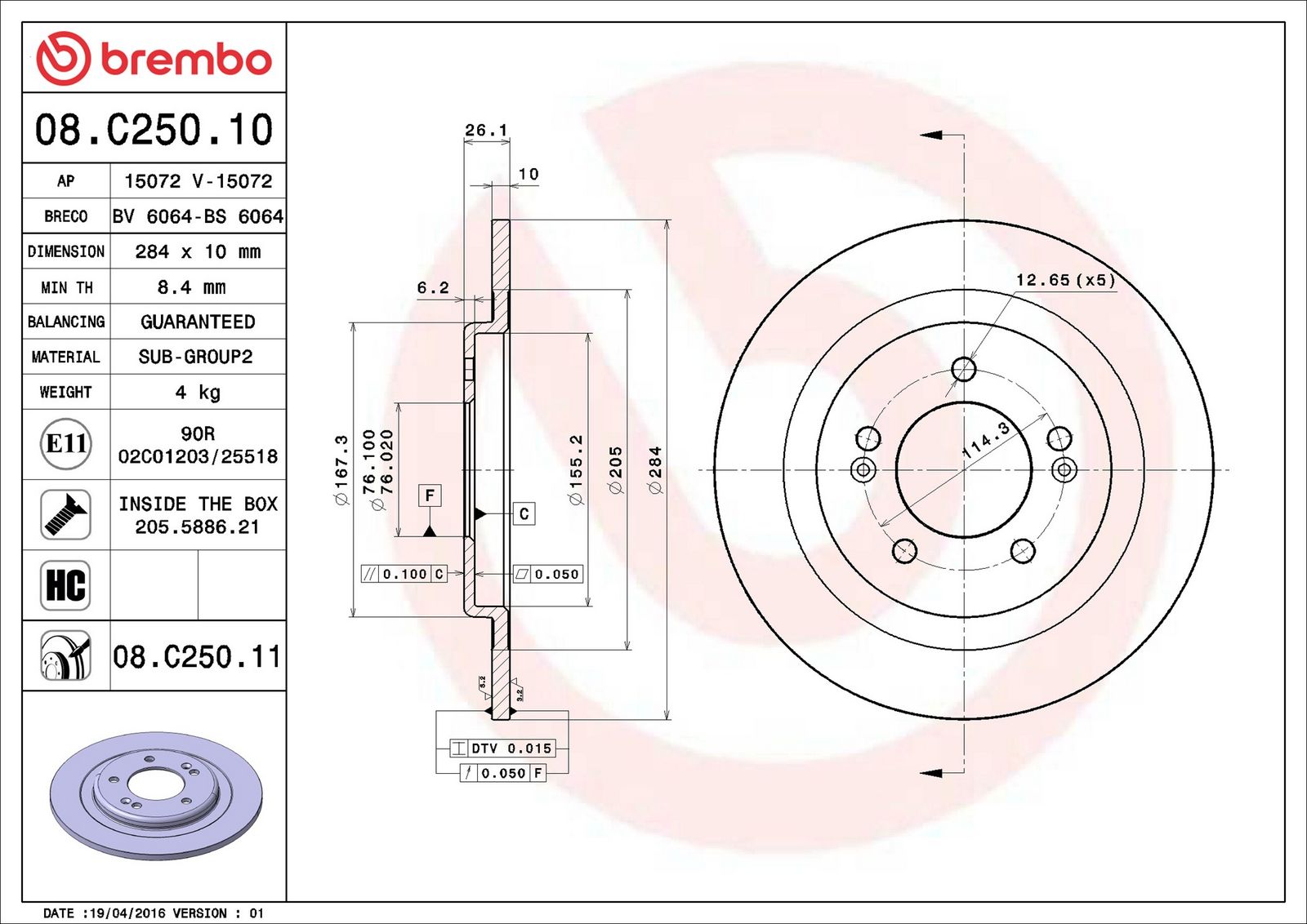 BREMBO 08.C250.11 - Bremsscheibe