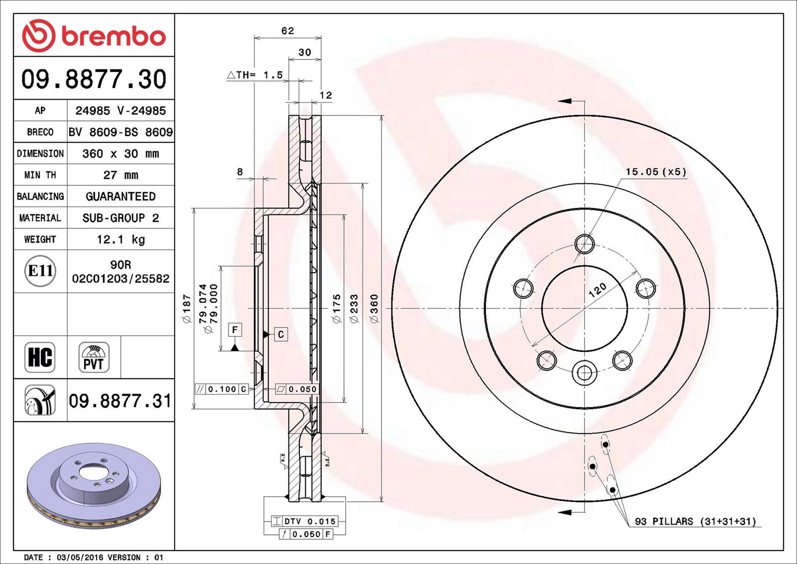 BREMBO 09.8877.31 - Bremsscheibe