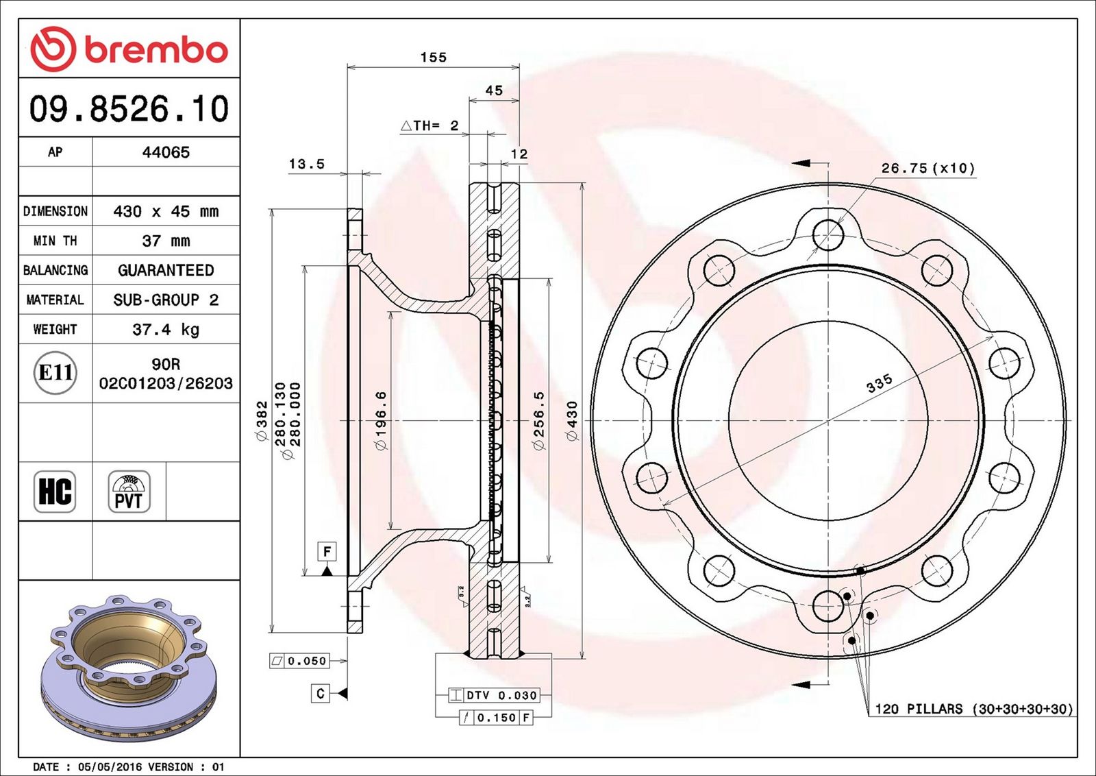 BREMBO 09.8526.10 - Bremsscheibe