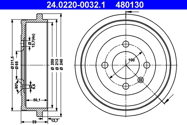 ATE 24.0220-0032.1 - Bremstrommel