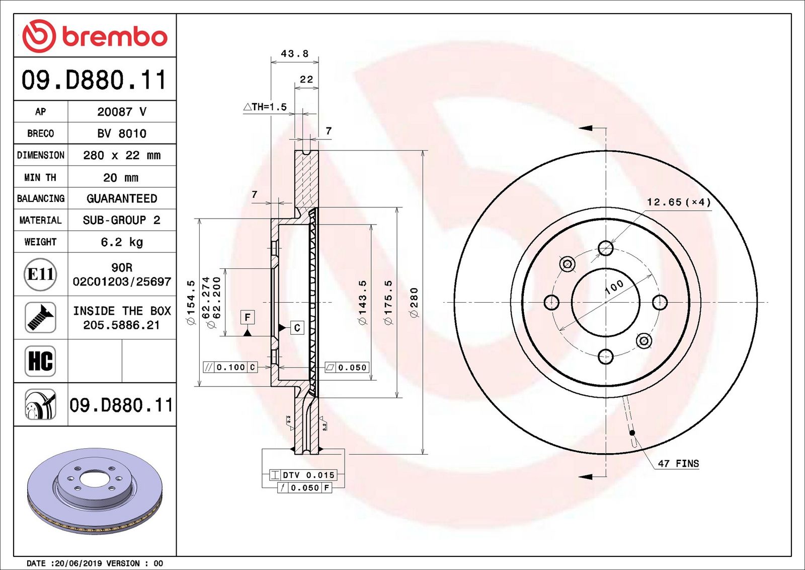 BREMBO 09.D880.11 - Bremsscheibe
