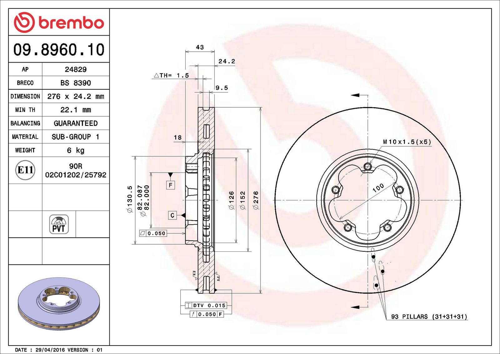 BREMBO 09.8960.10 - Bremsscheibe