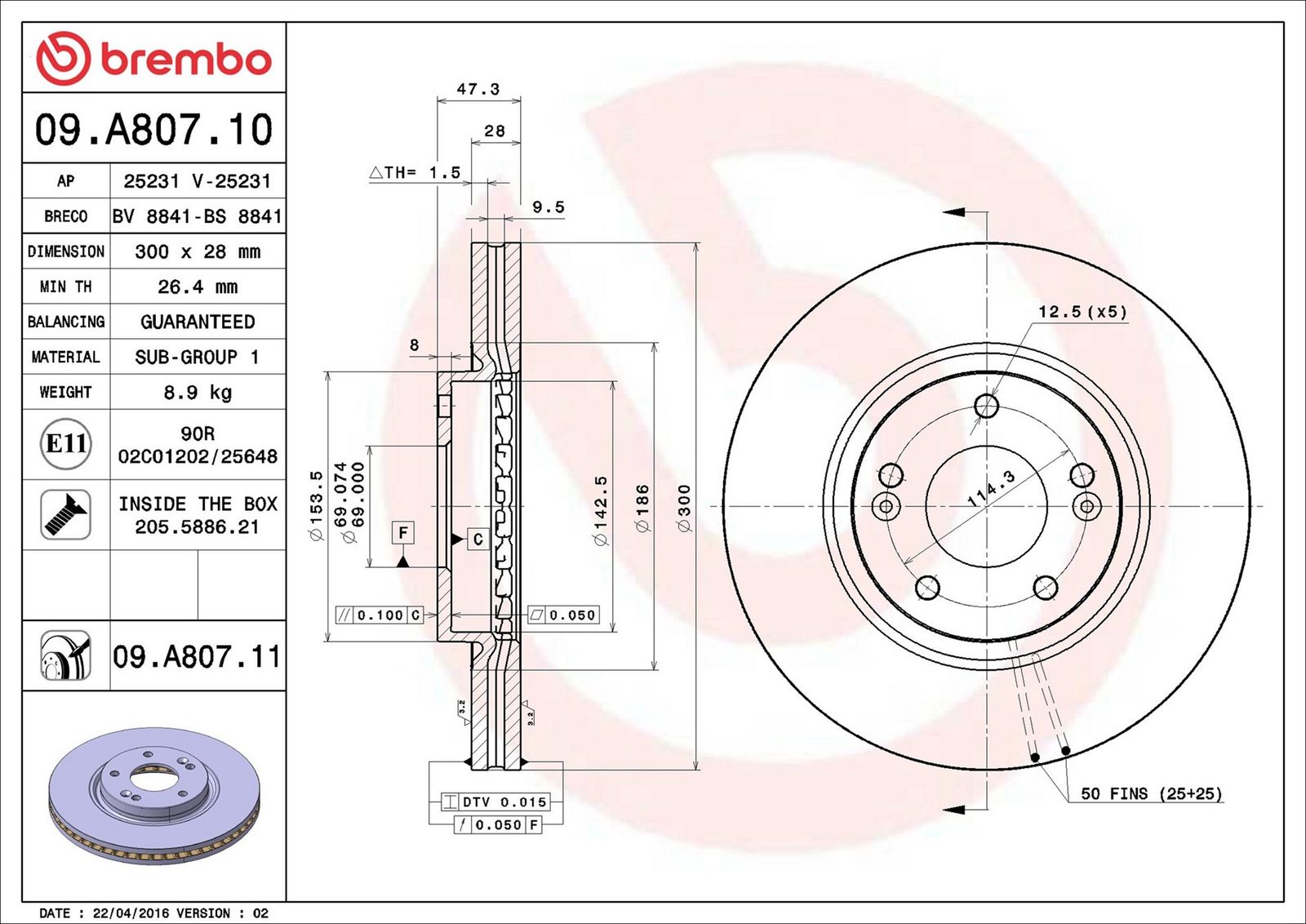 BREMBO 09.A807.11 - Bremsscheibe