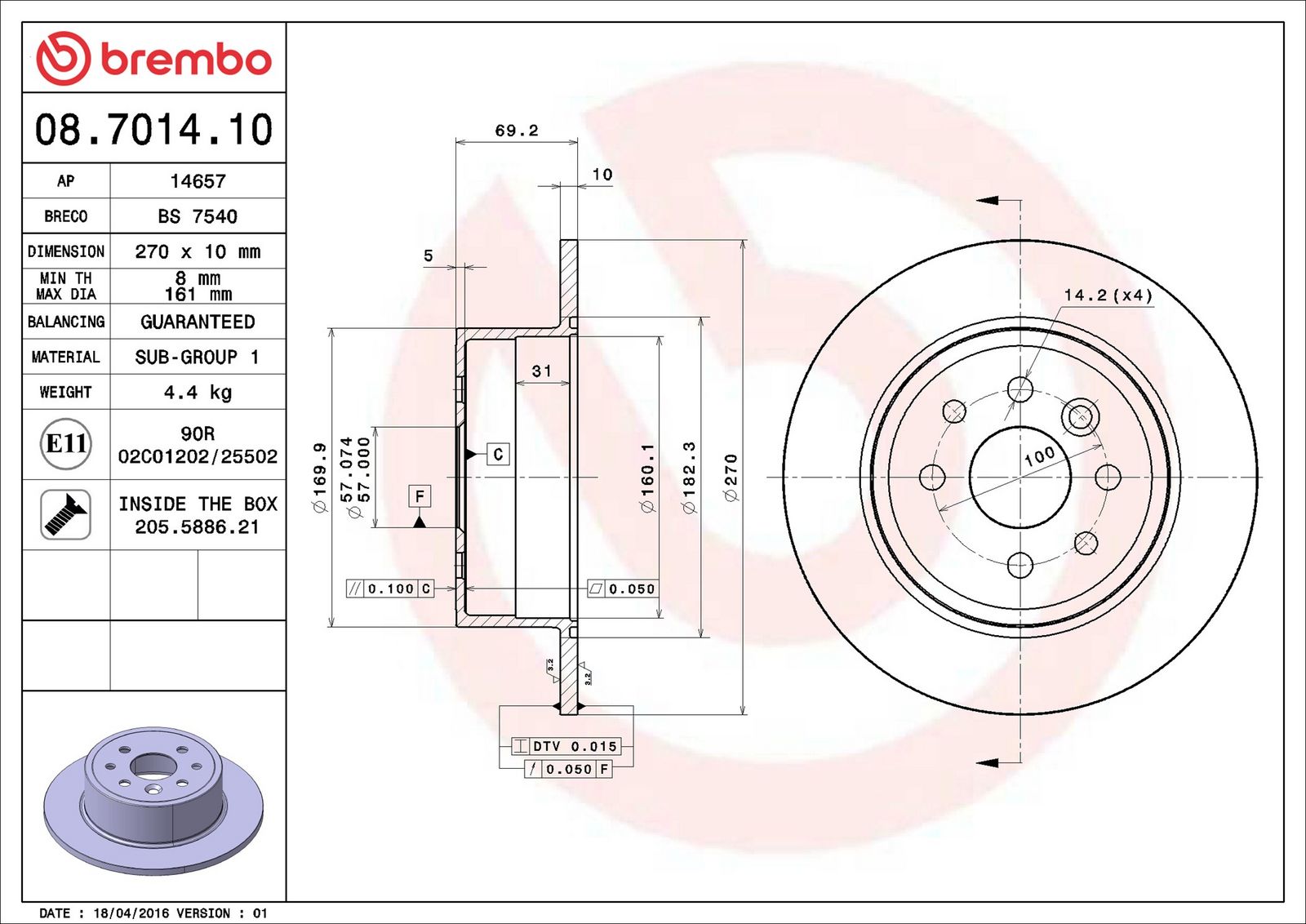 BREMBO 08.7014.10 - Bremsscheibe