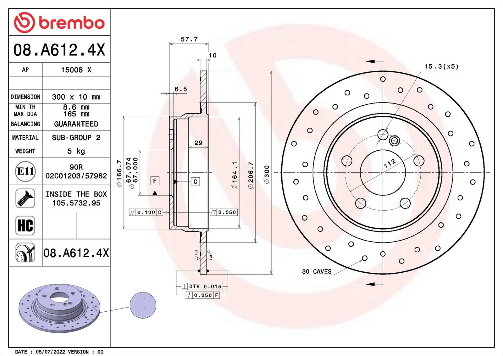 BREMBO 08.A612.4X - Bremsscheibe