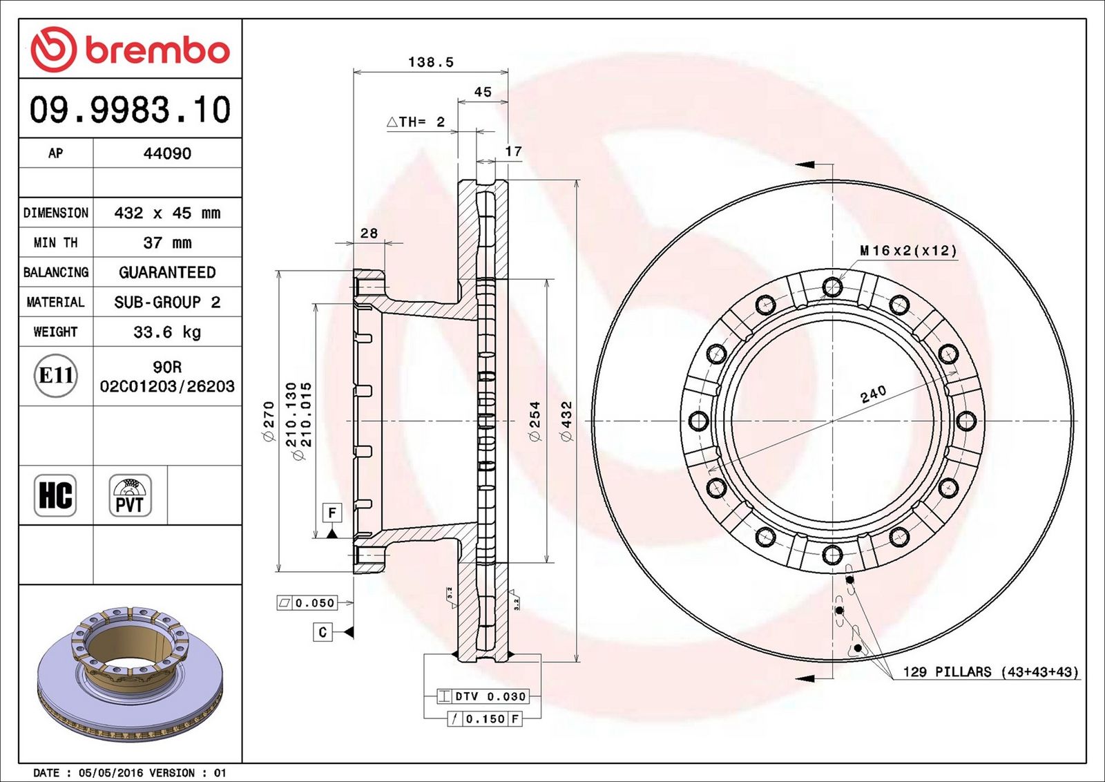 BREMBO 09.9983.10 - Bremsscheibe