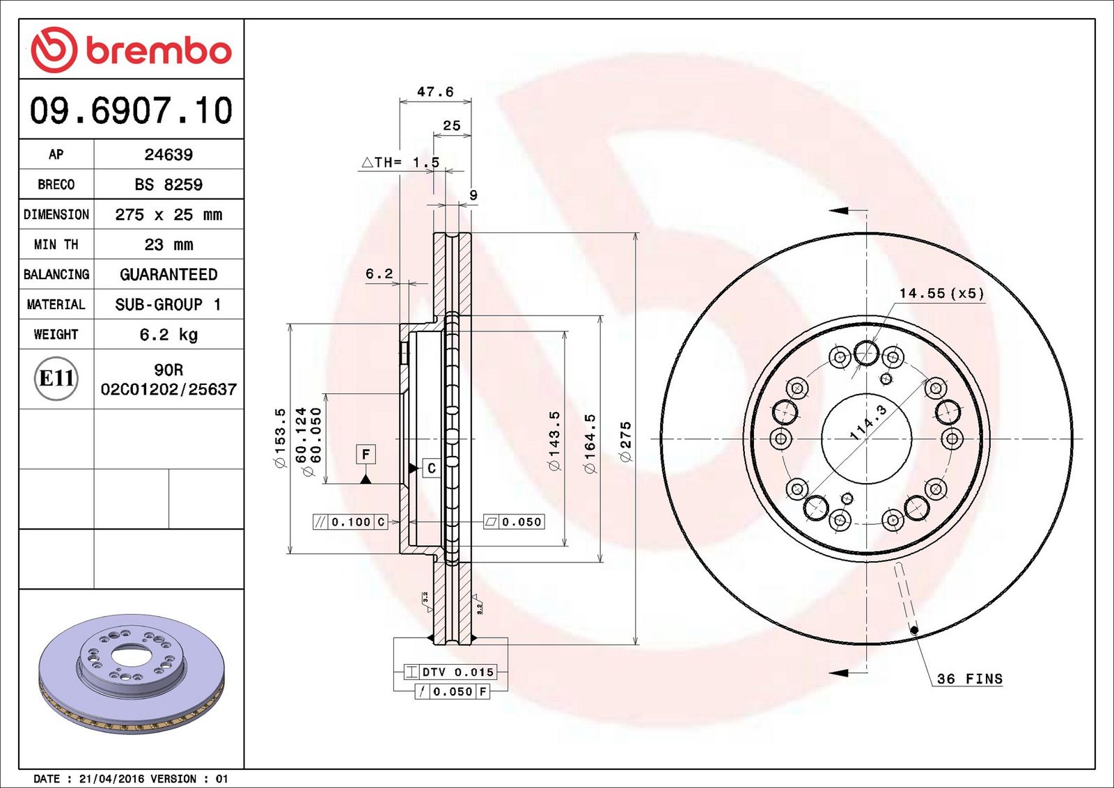 BREMBO 09.6907.10 - Bremsscheibe