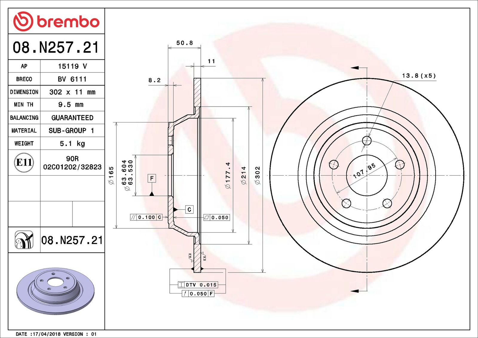 BREMBO 08.N257.21 - Bremsscheibe