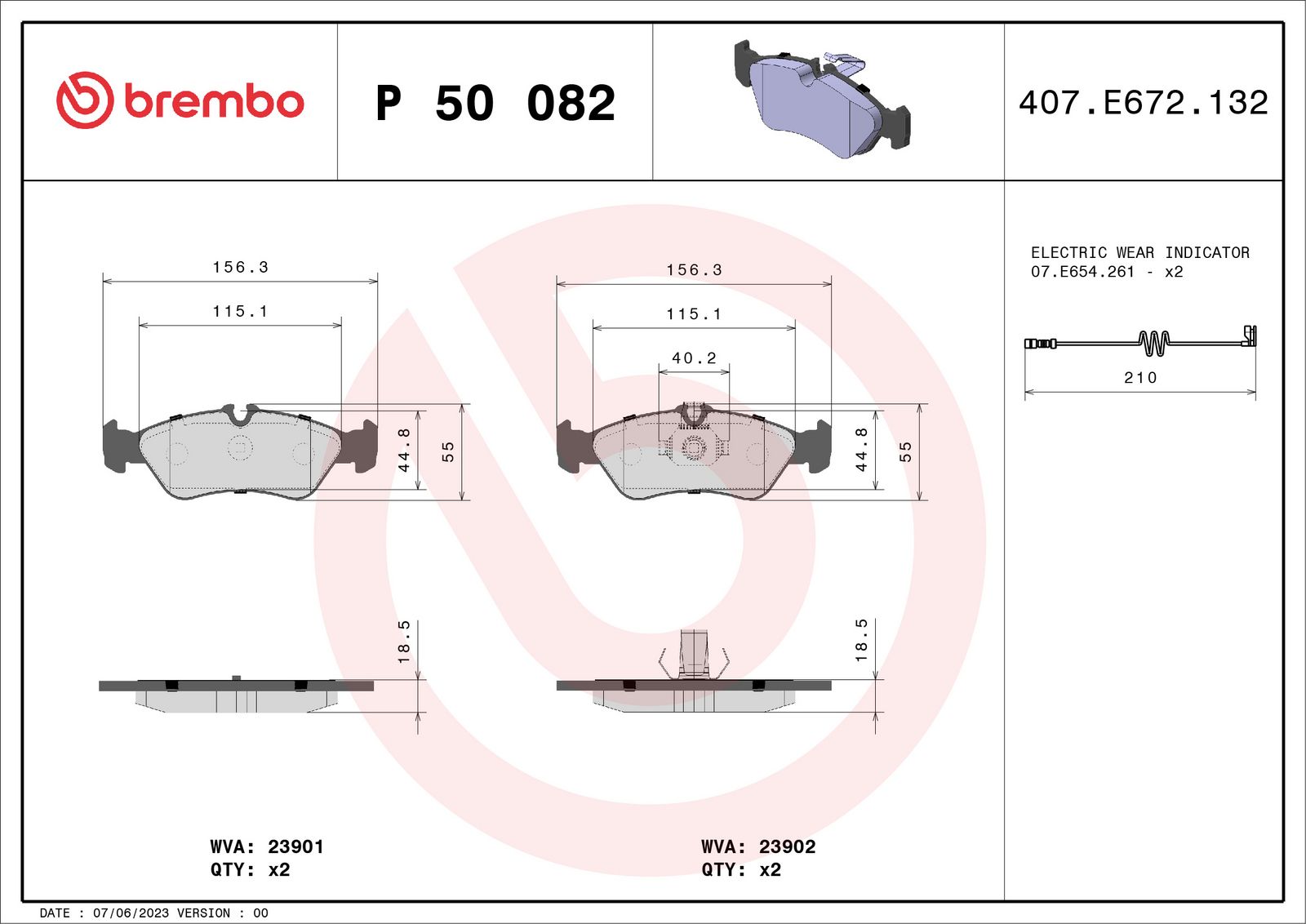 BREMBO P 50 082 - Bremsbelagsatz, Scheibenbremse