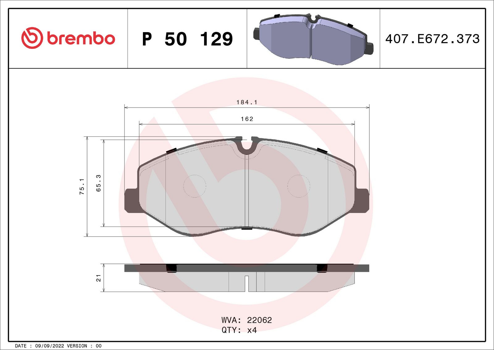 BREMBO P 50 129 - Bremsbelagsatz, Scheibenbremse