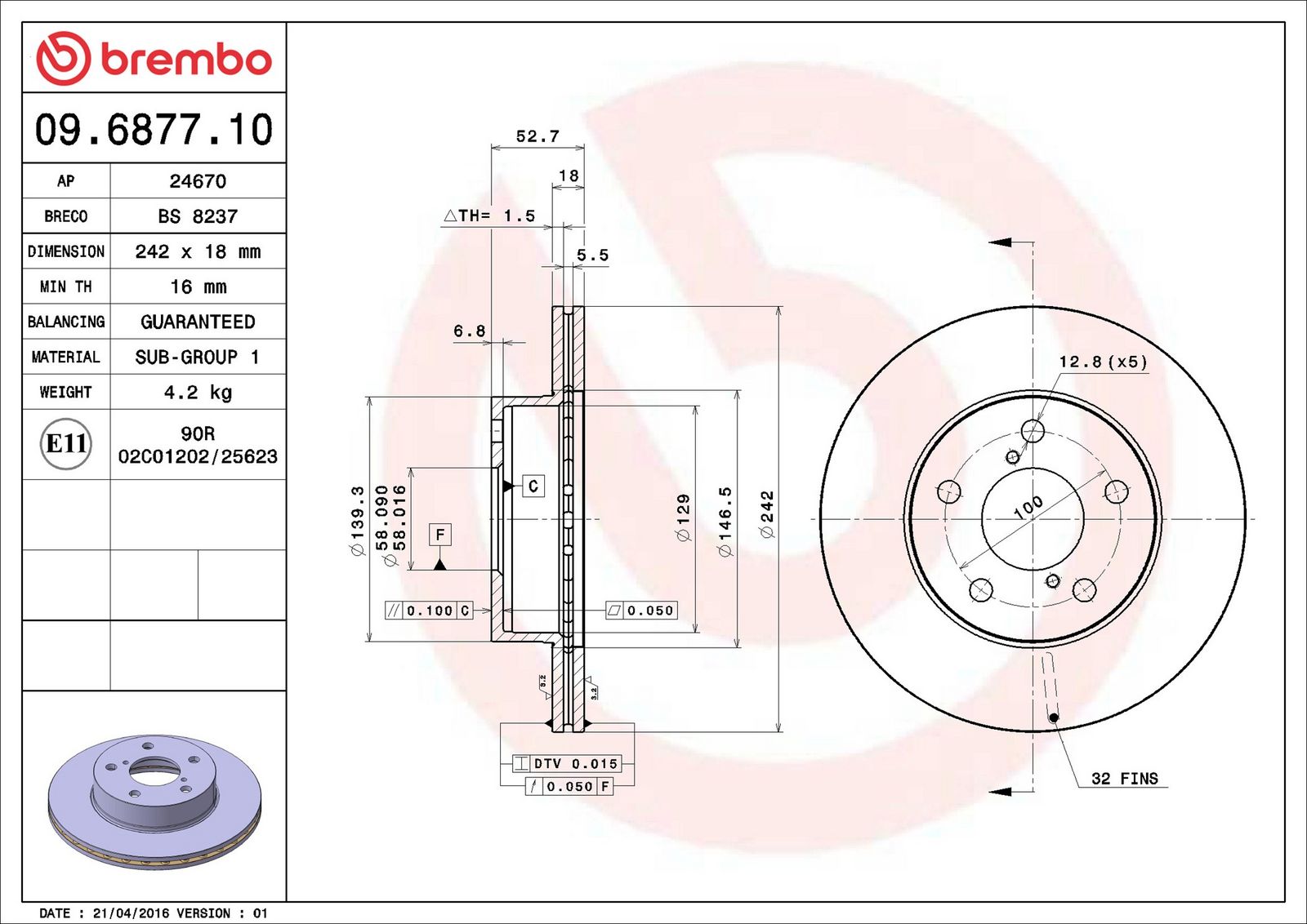 BREMBO 09.6877.10 - Bremsscheibe