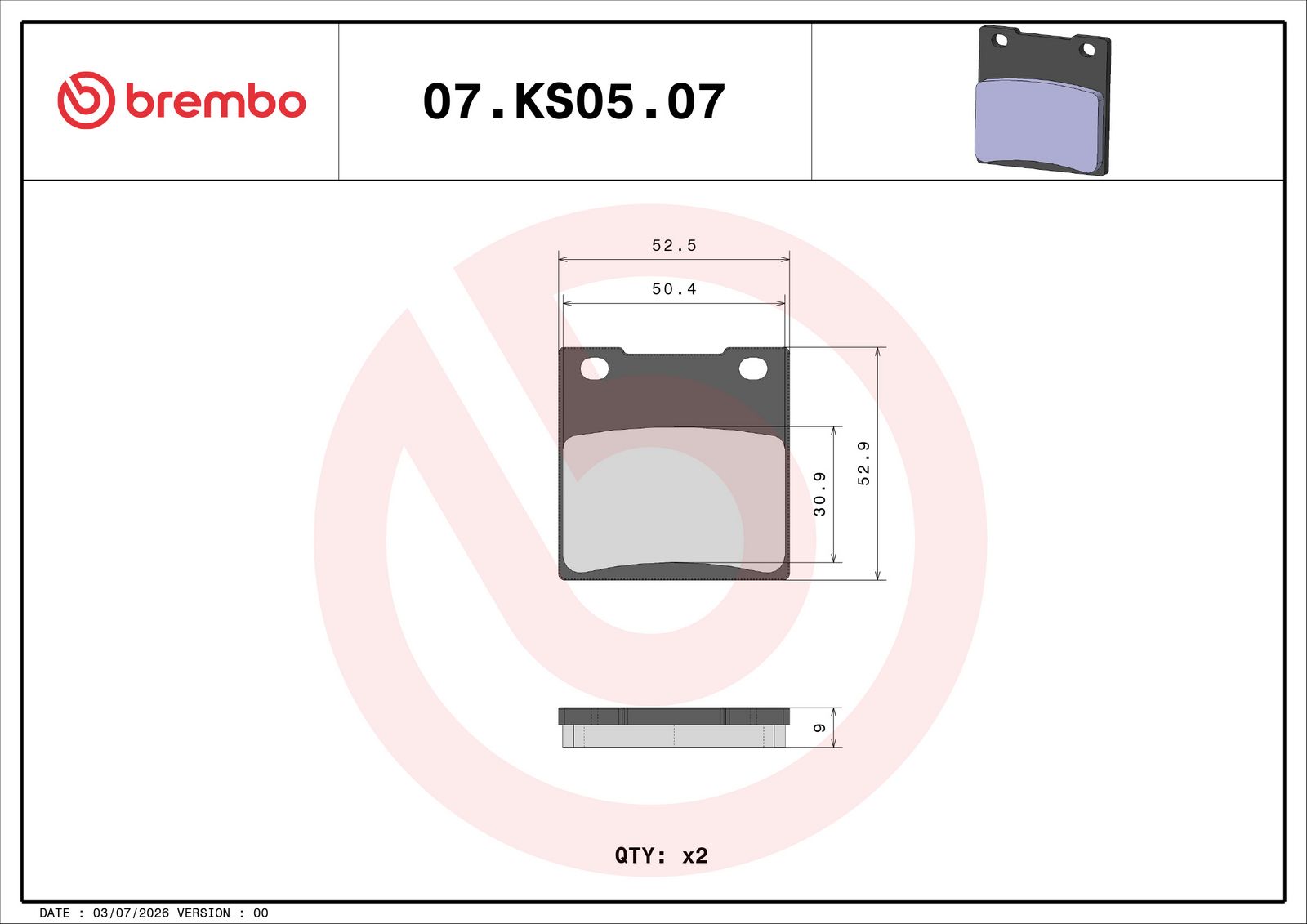 BREMBO 07KS0507 - Bremsbelagsatz, Scheibenbremse