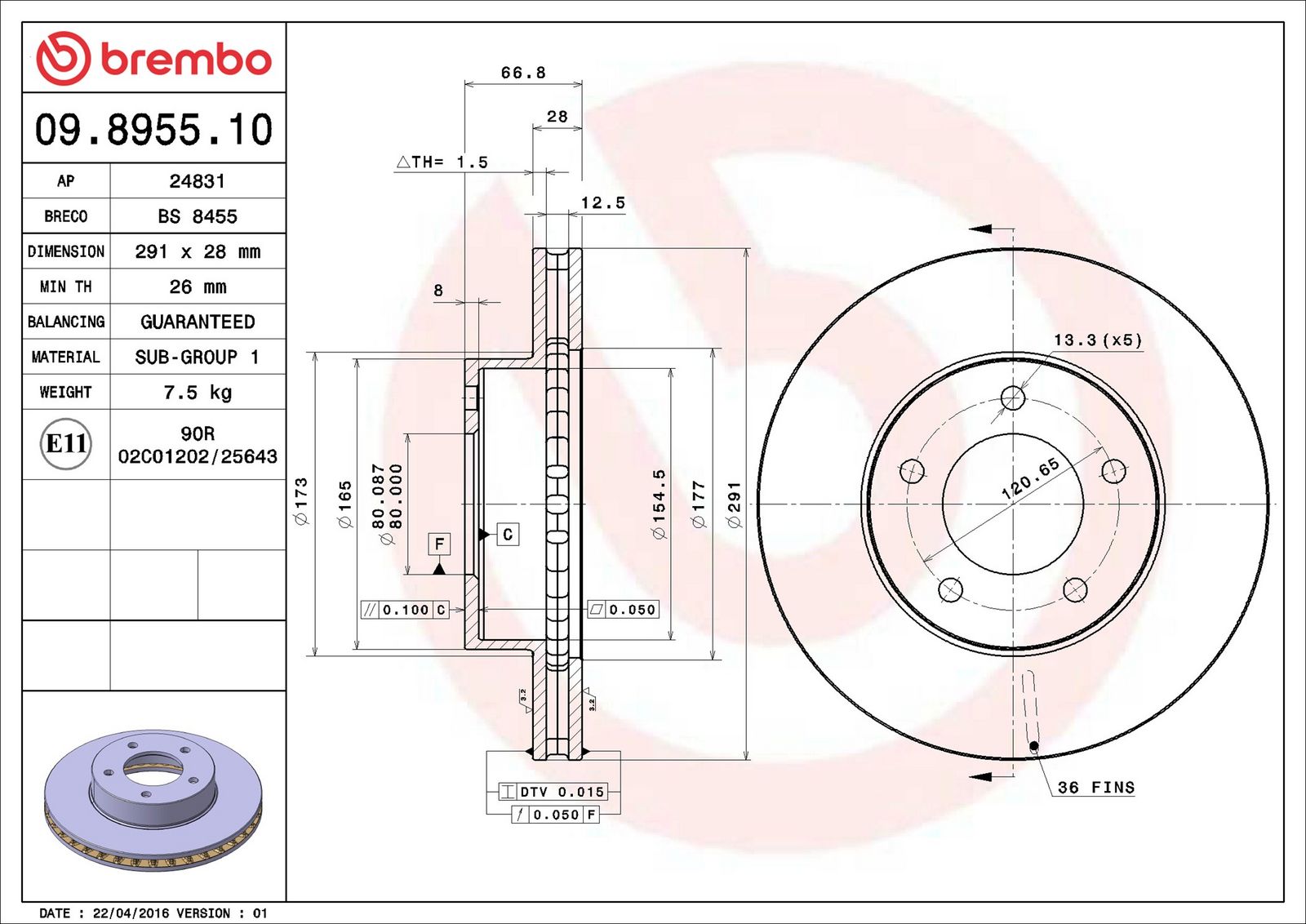 BREMBO 09.8955.10 - Bremsscheibe