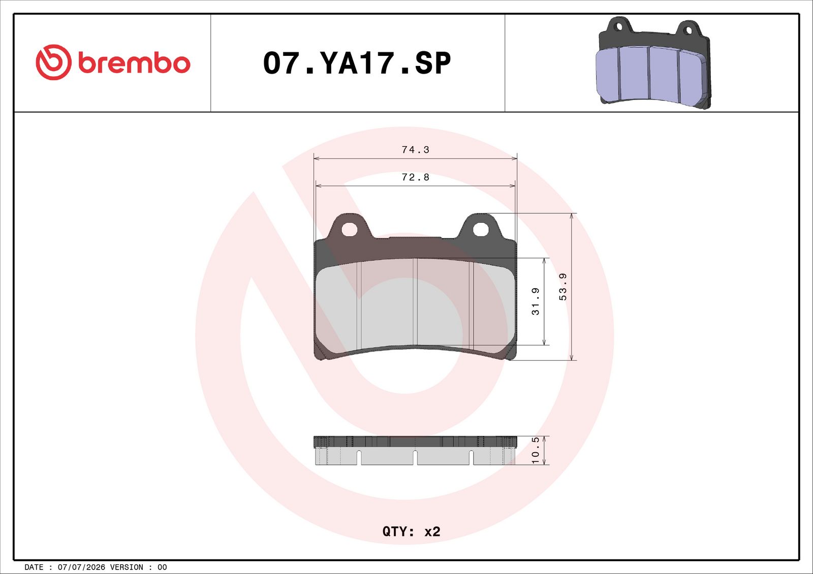 BREMBO 07YA17SP - Bremsbelagsatz, Scheibenbremse