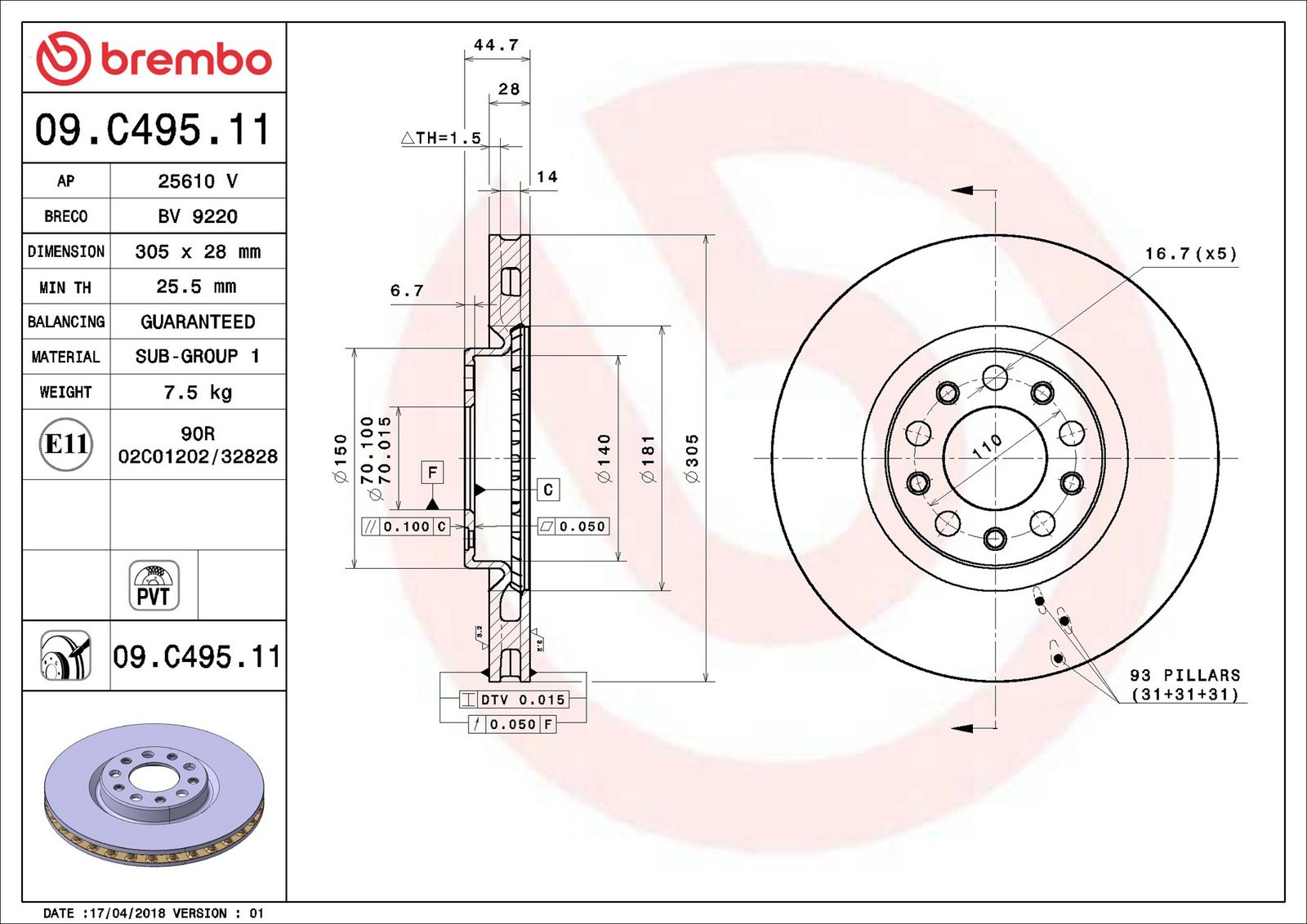 BREMBO 09.C495.11 - Bremsscheibe