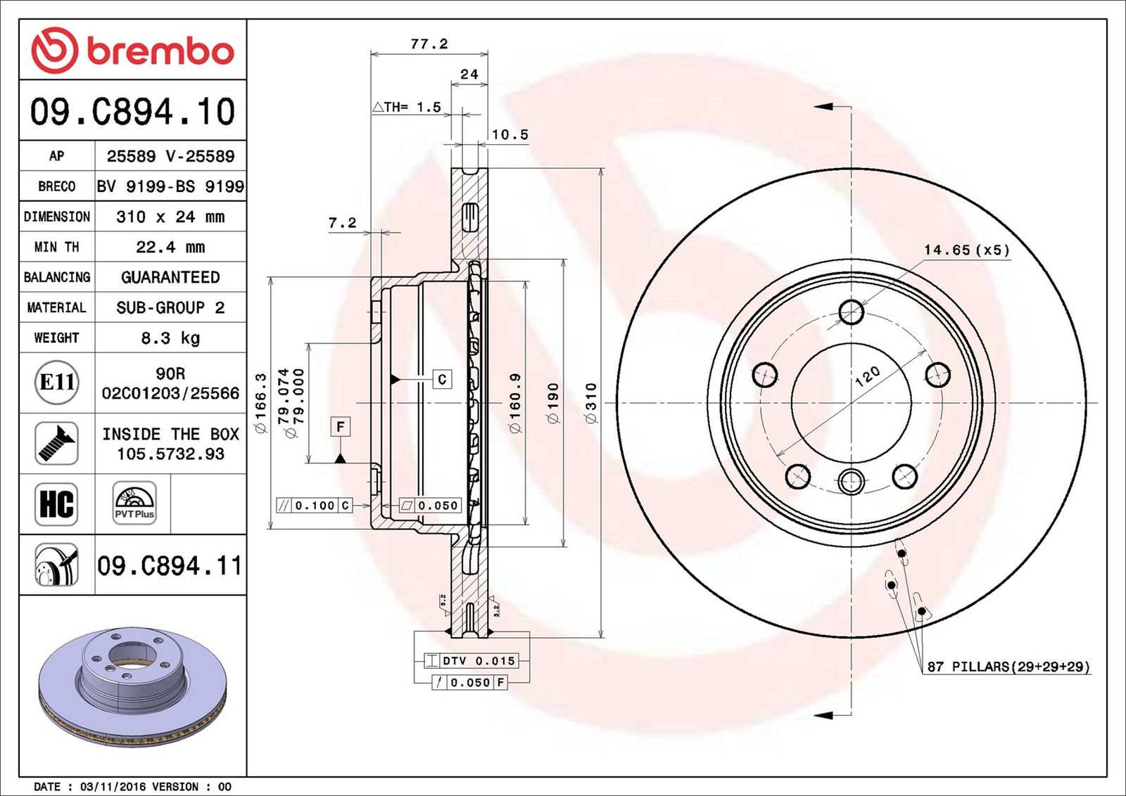 BREMBO 09.C894.11 - Bremsscheibe