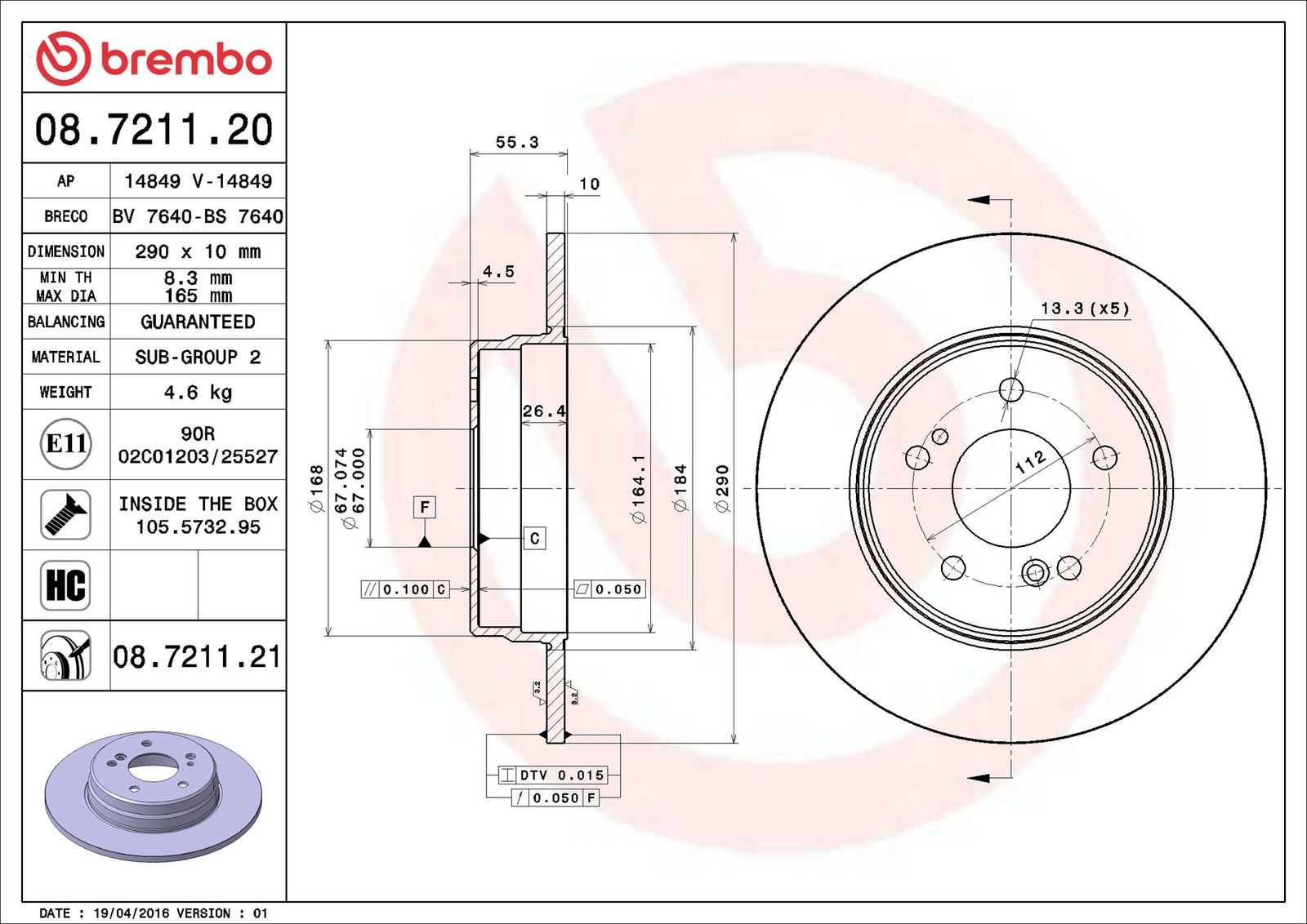 BREMBO 08.7211.21 - Bremsscheibe