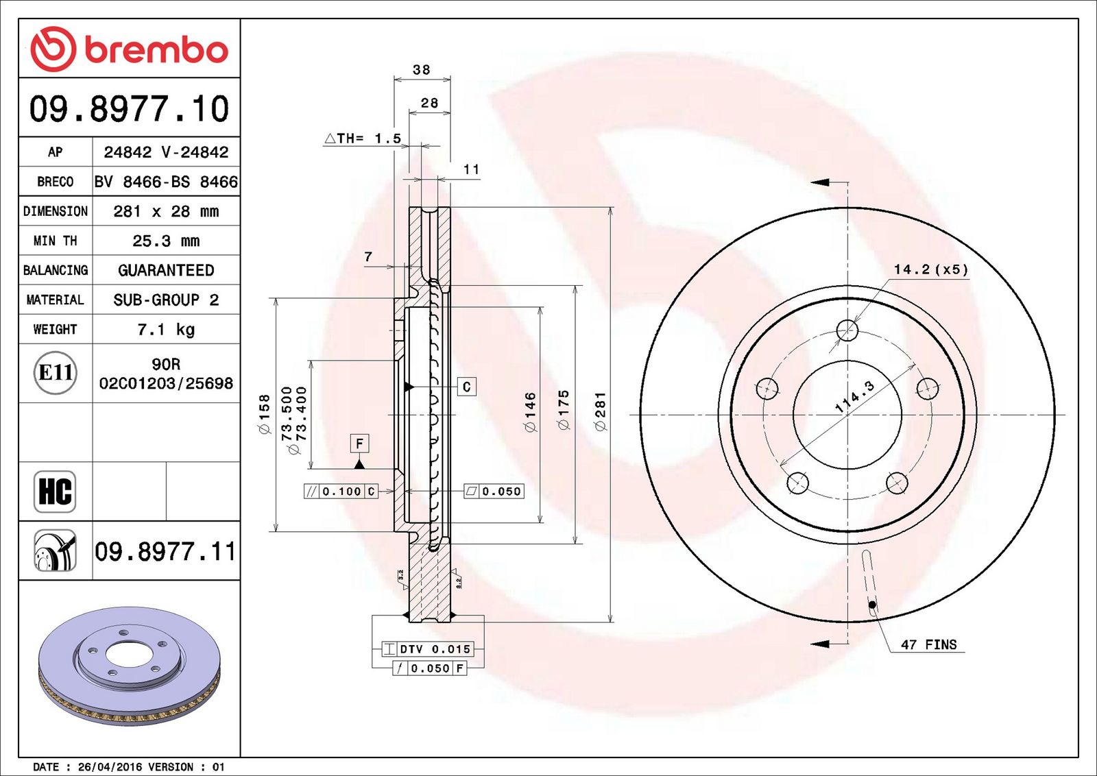 BREMBO 09.8977.11 - Bremsscheibe