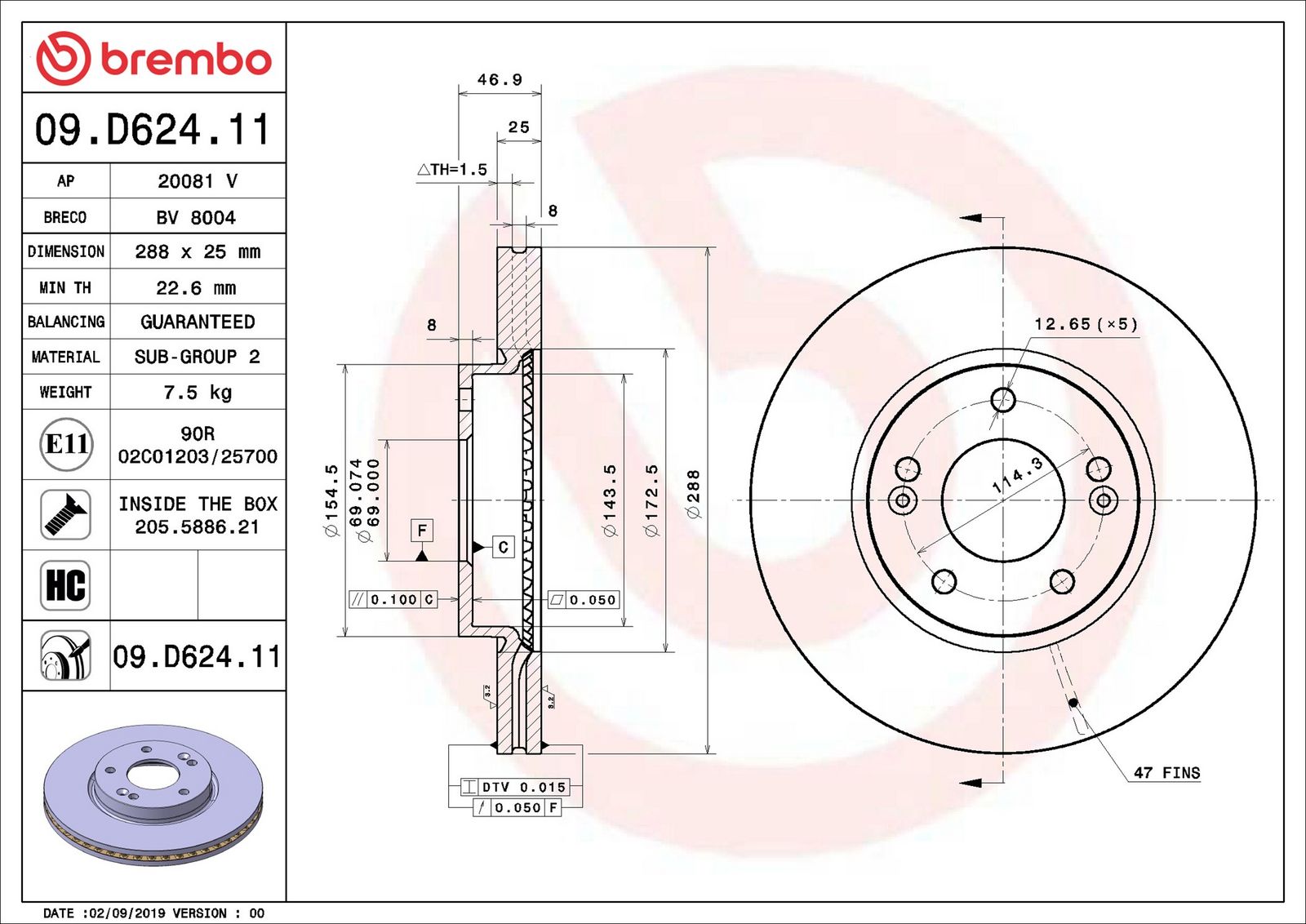 BREMBO 09.D624.11 - Bremsscheibe