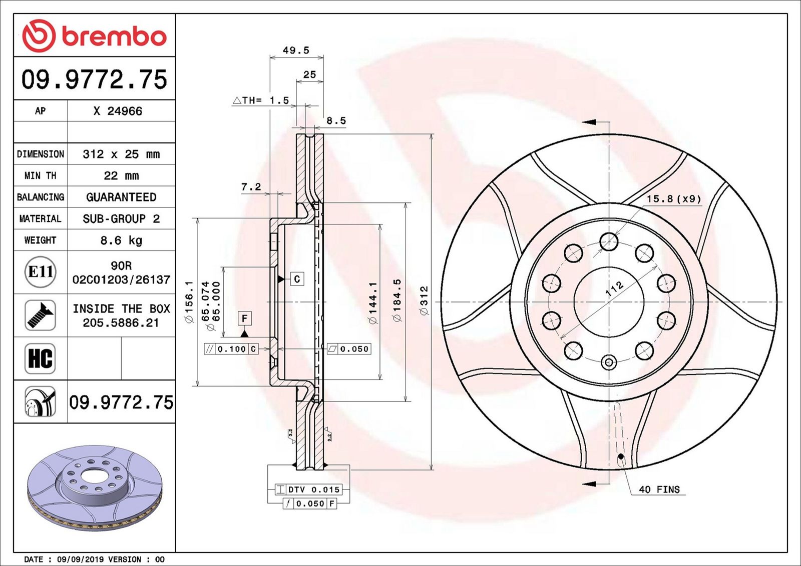 BREMBO 09.9772.75 - Bremsscheibe