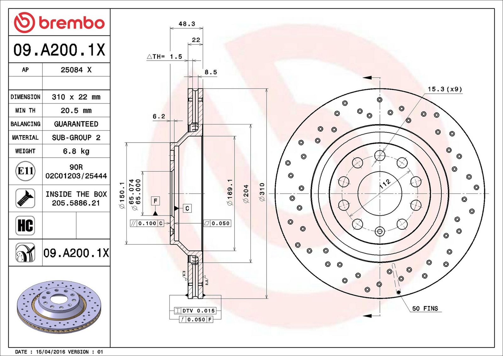 BREMBO 09.A200.1X - Bremsscheibe