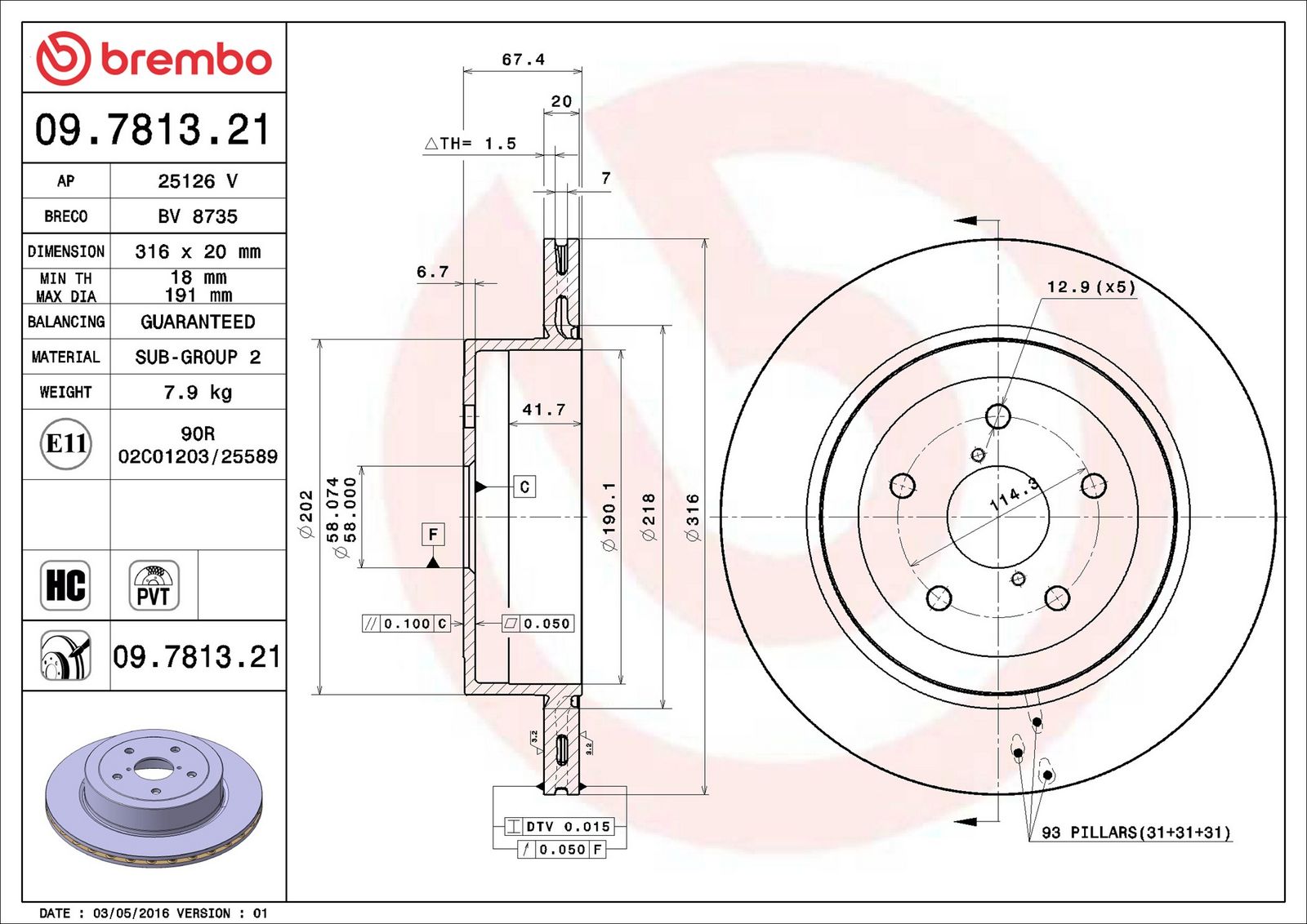 BREMBO 09.7813.21 - Bremsscheibe