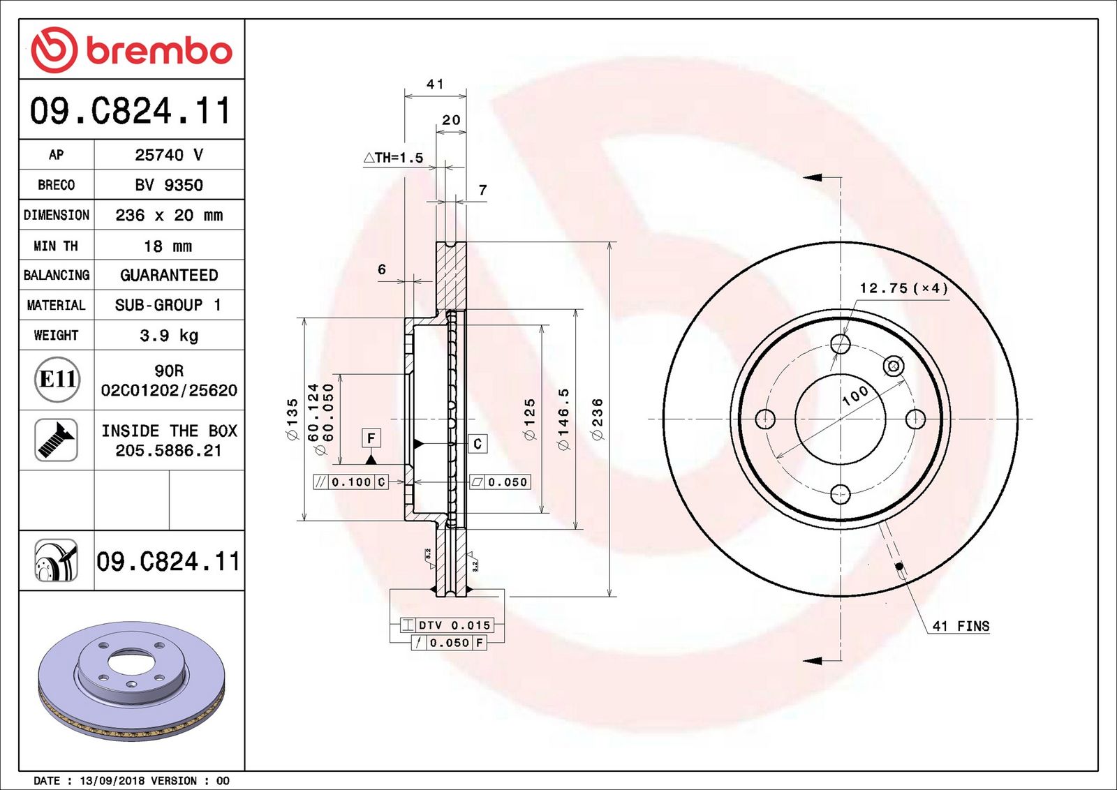 BREMBO 09.C824.11 - Bremsscheibe