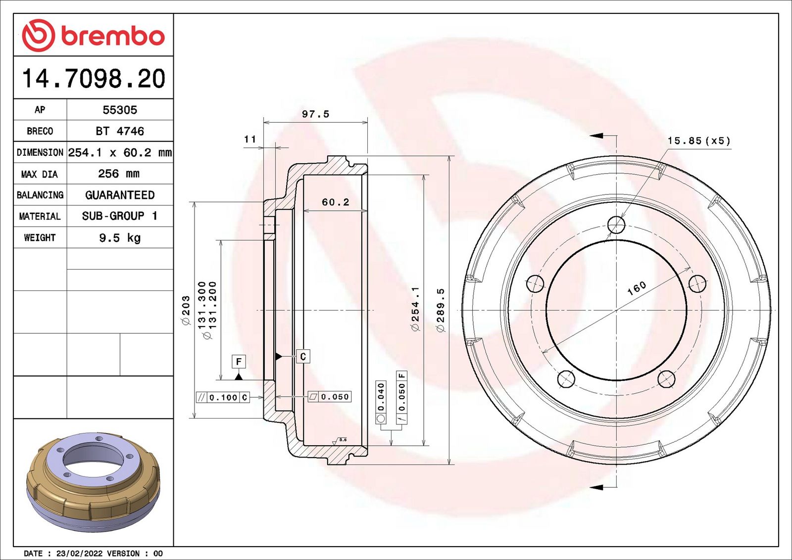 BREMBO 14.7098.20 - Bremstrommel