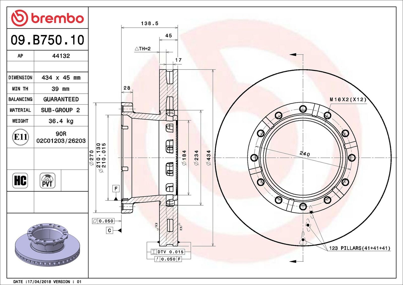 BREMBO 09.B750.10 - Bremsscheibe