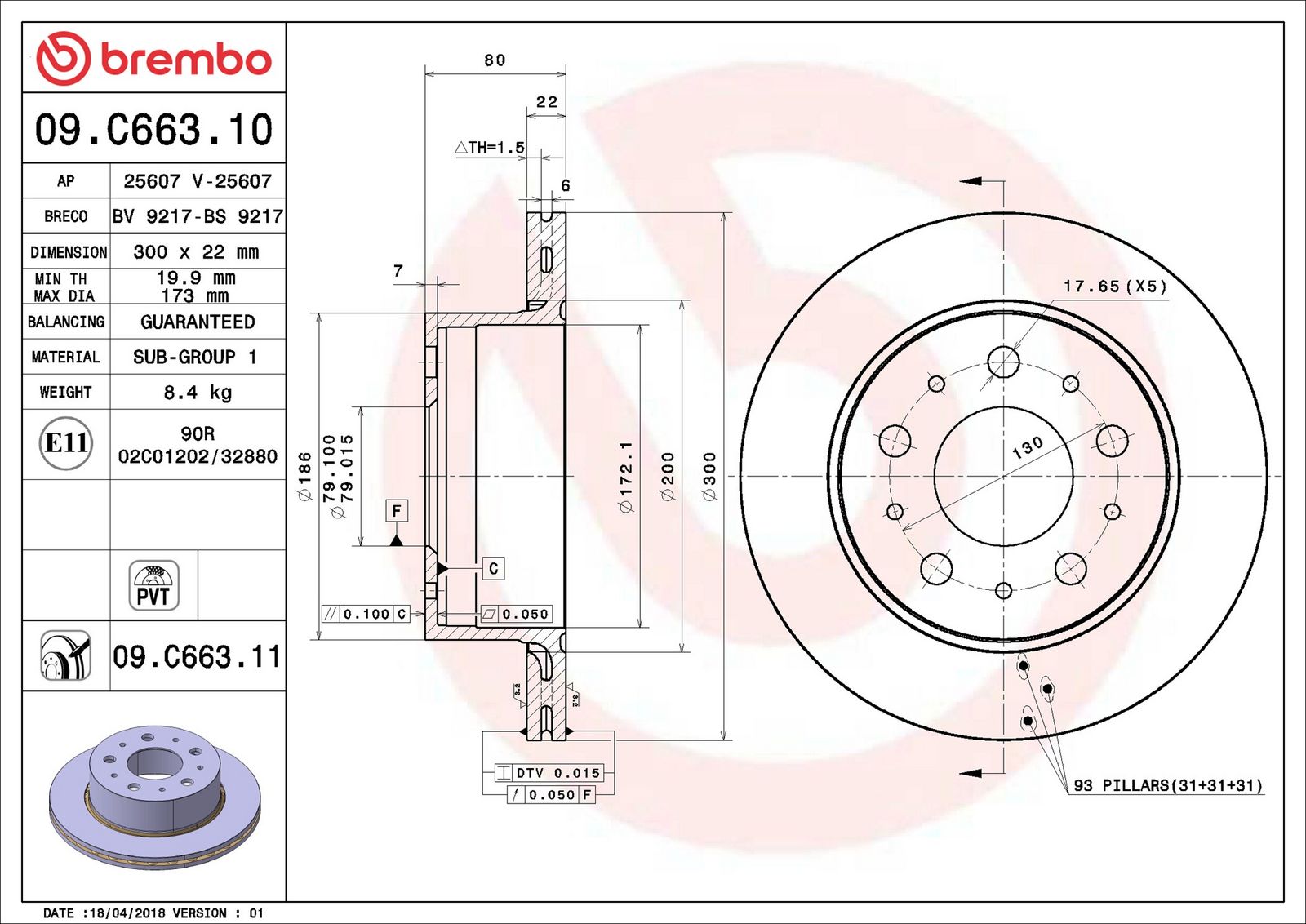 BREMBO 09.C663.11 - Bremsscheibe