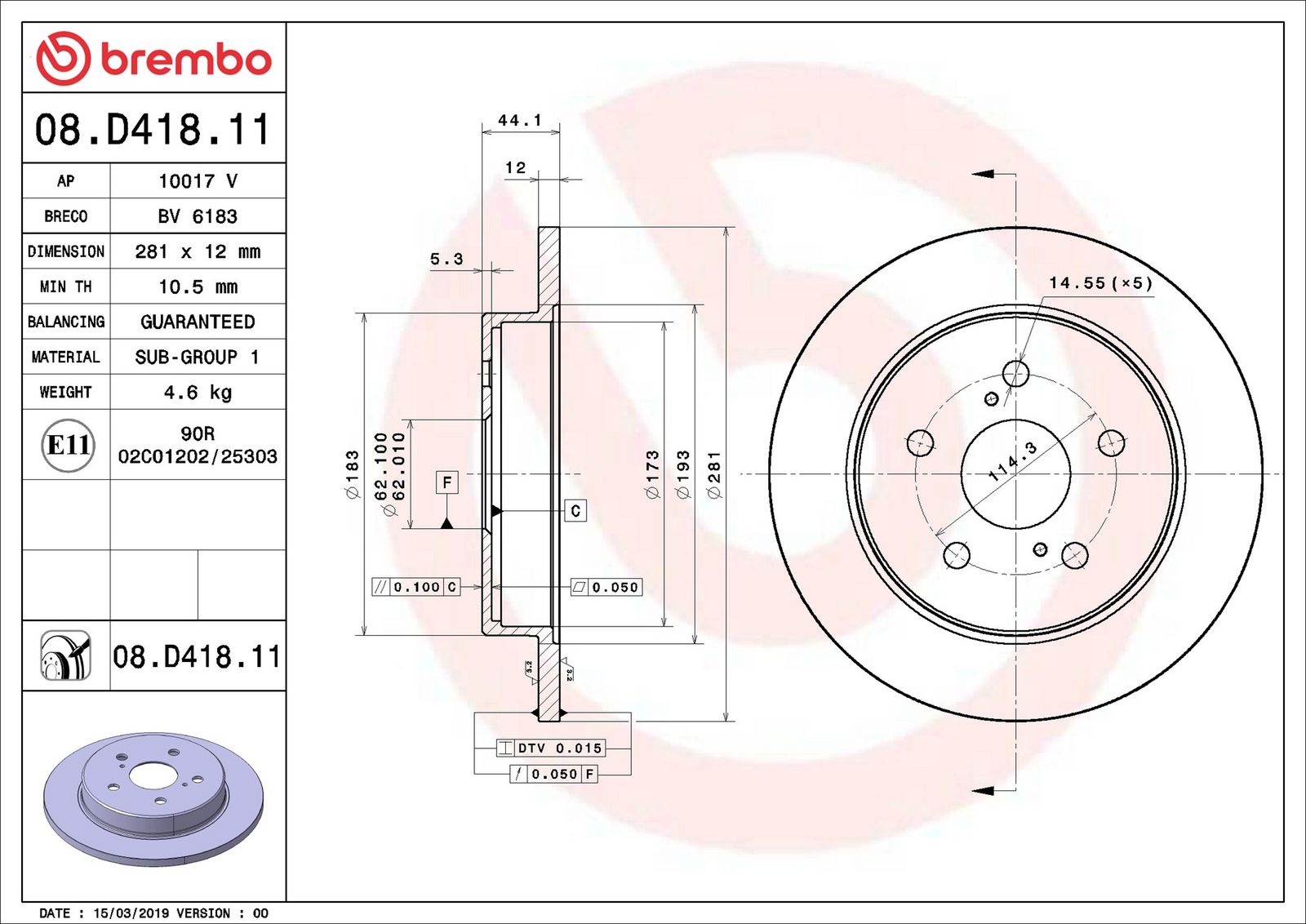 BREMBO 08.D418.11 - Bremsscheibe