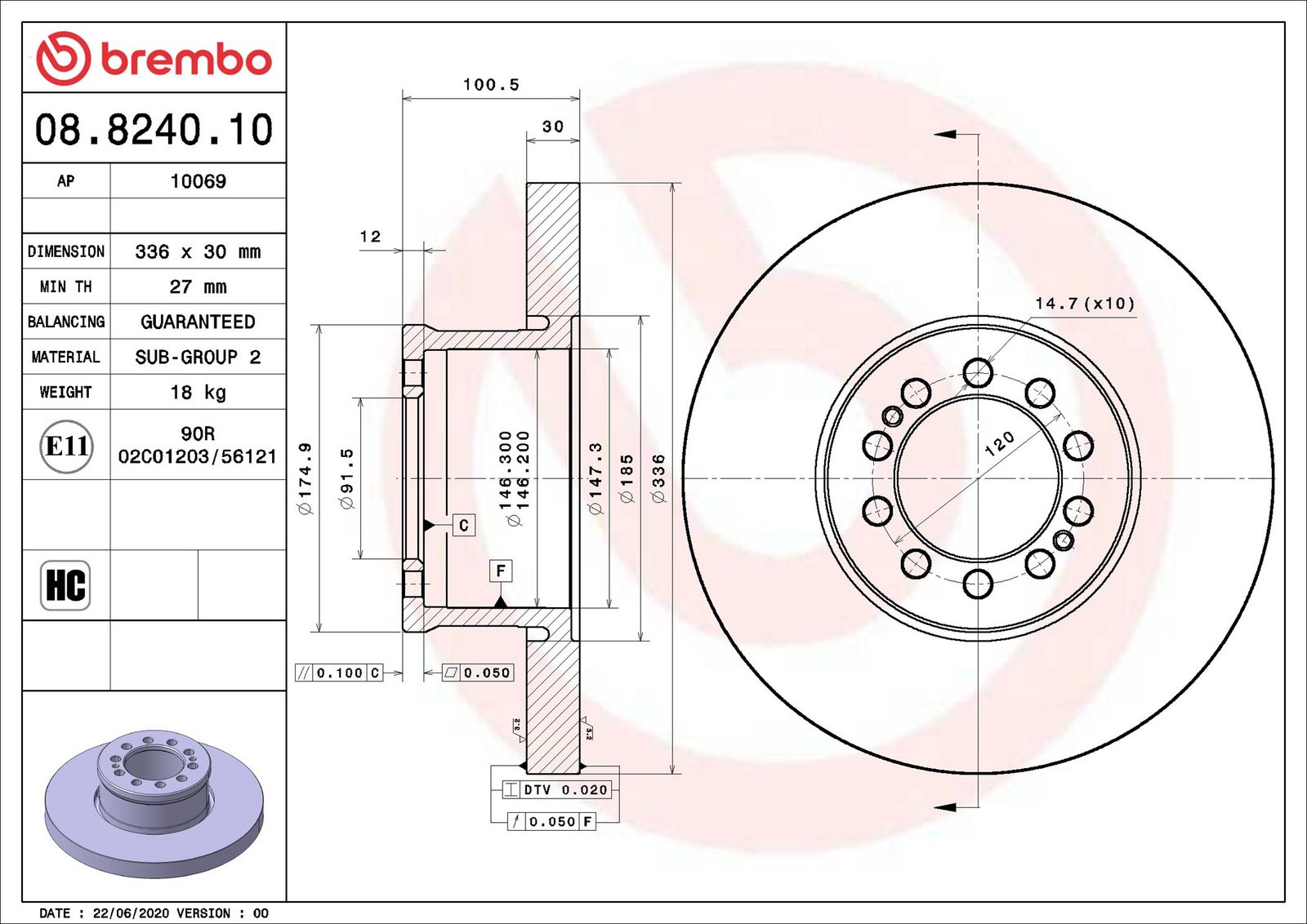 BREMBO 08.8240.10 - Bremsscheibe
