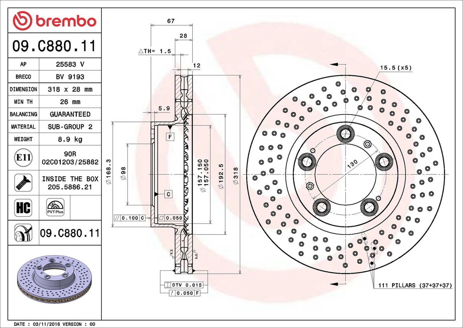 BREMBO 09.C880.11 - Bremsscheibe