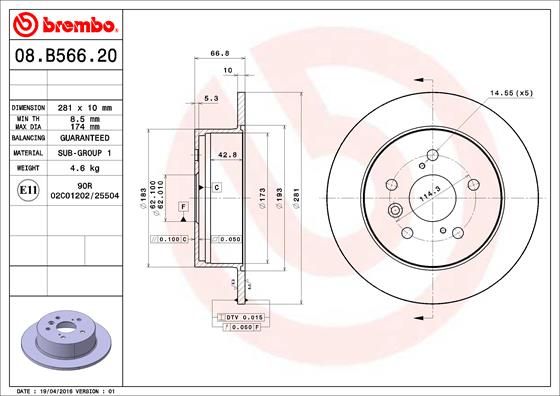 BREMBO 08.B566.21 - Bremsscheibe