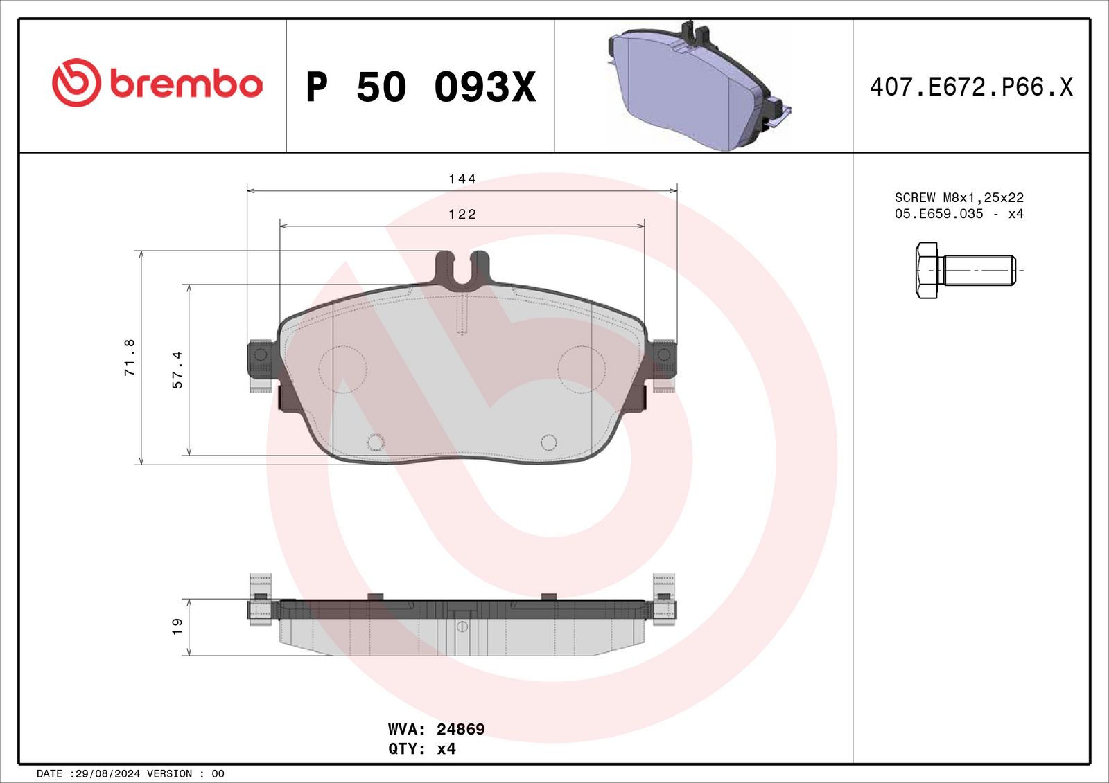 BREMBO P 50 093X - Bremsbelagsatz, Scheibenbremse