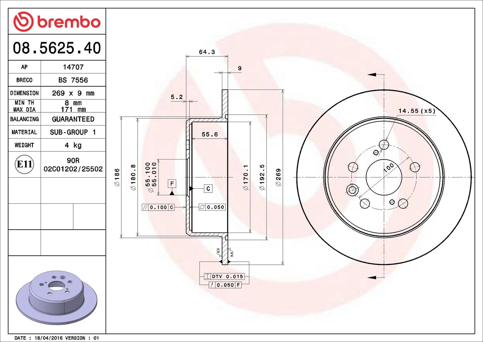 BREMBO 08.5625.40 - Bremsscheibe