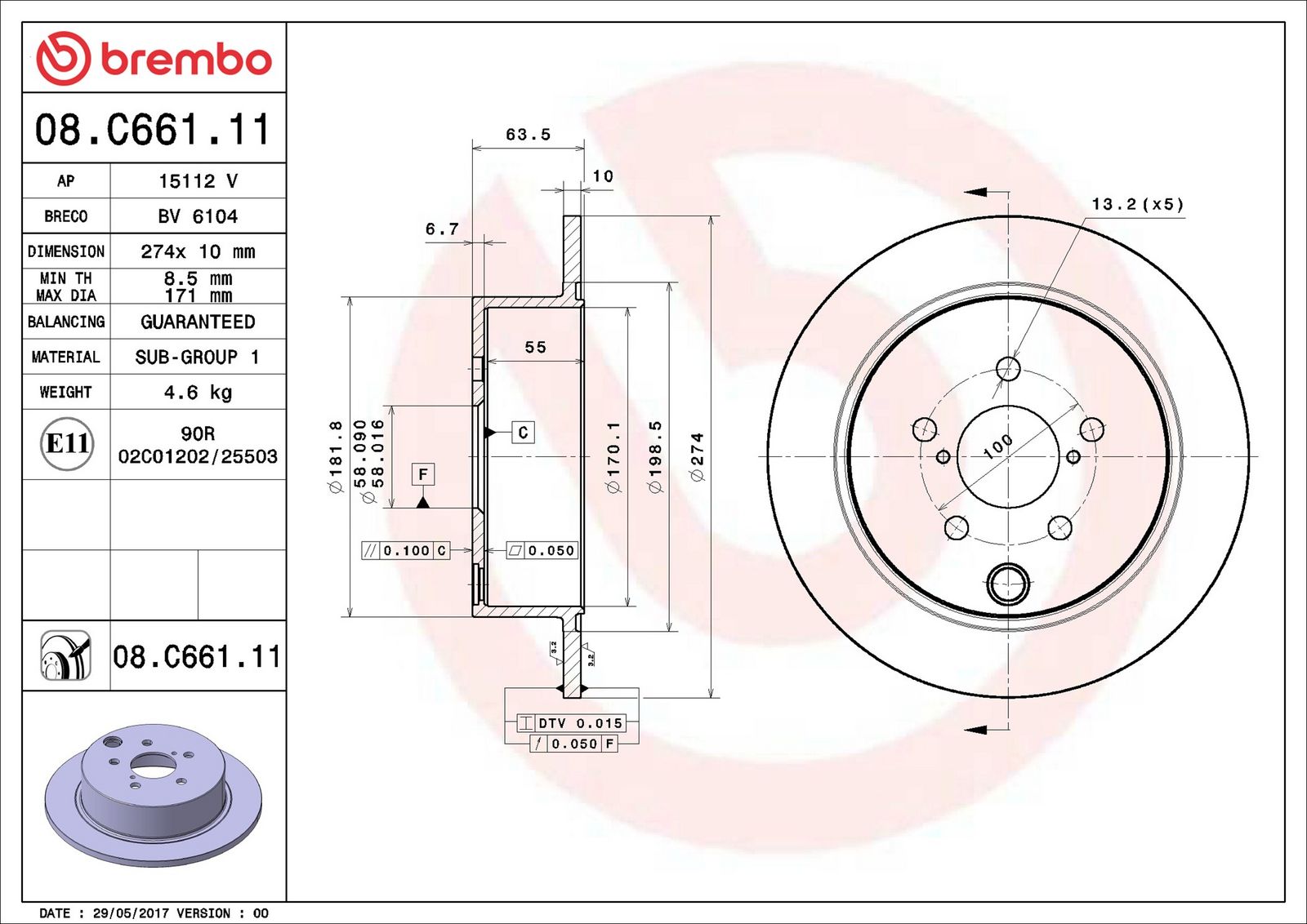 BREMBO 08.C661.11 - Bremsscheibe