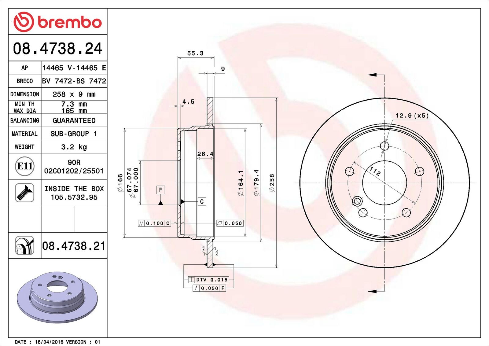 BREMBO 08.4738.21 - Bremsscheibe